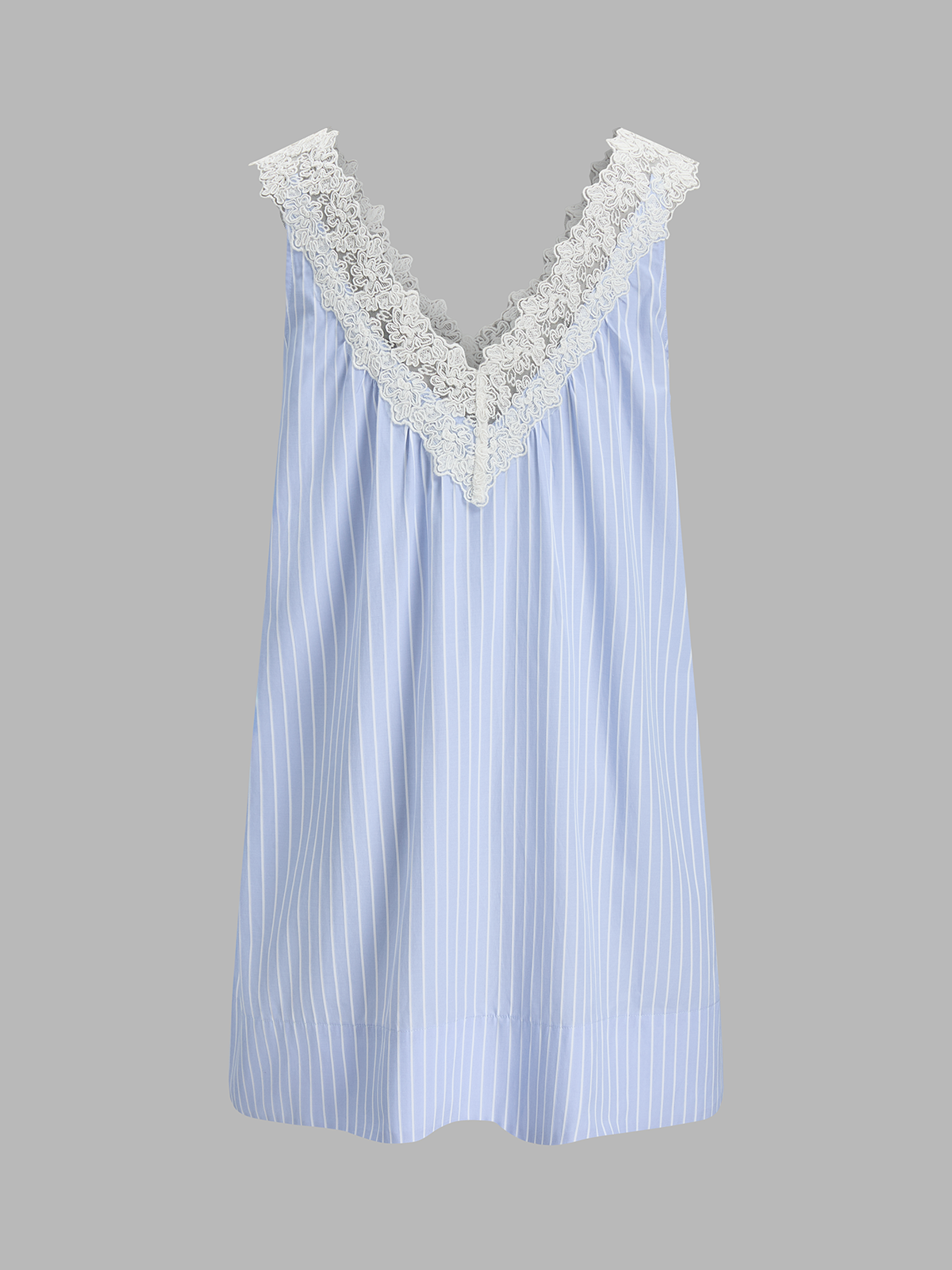 Striped Lace Trim V-Neck Mini Dress with Back Zip Closure