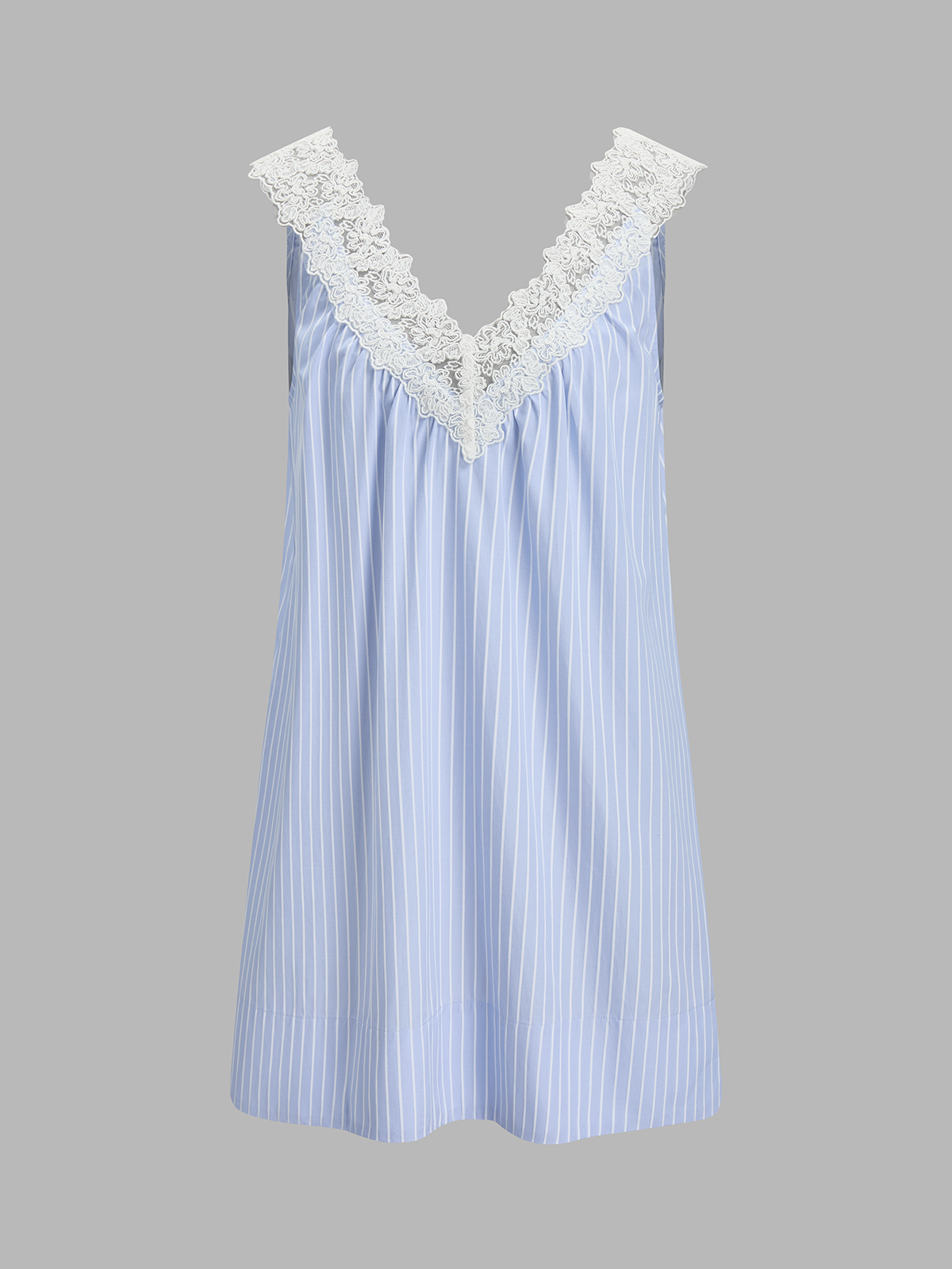 Striped Lace Trim V-Neck Mini Dress with Back Zip Closure