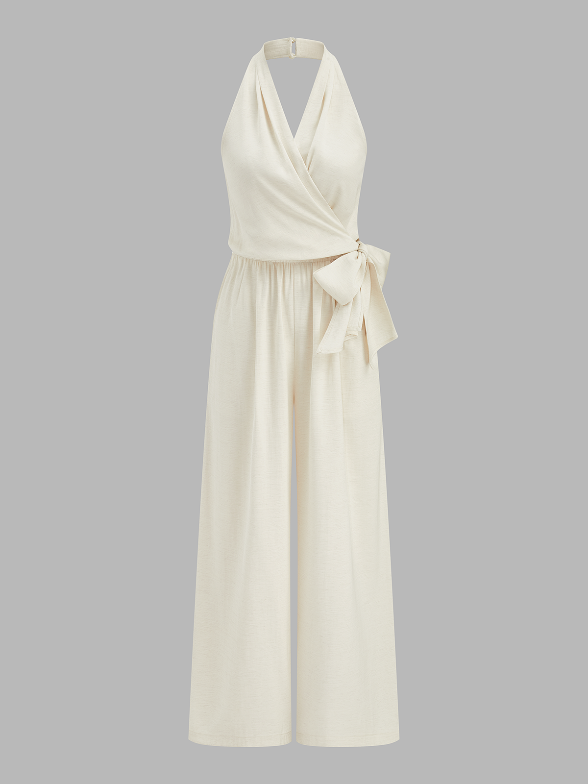 Halter Neck Tie Waist Wide Leg Jumpsuit for Women Elegant Fashion