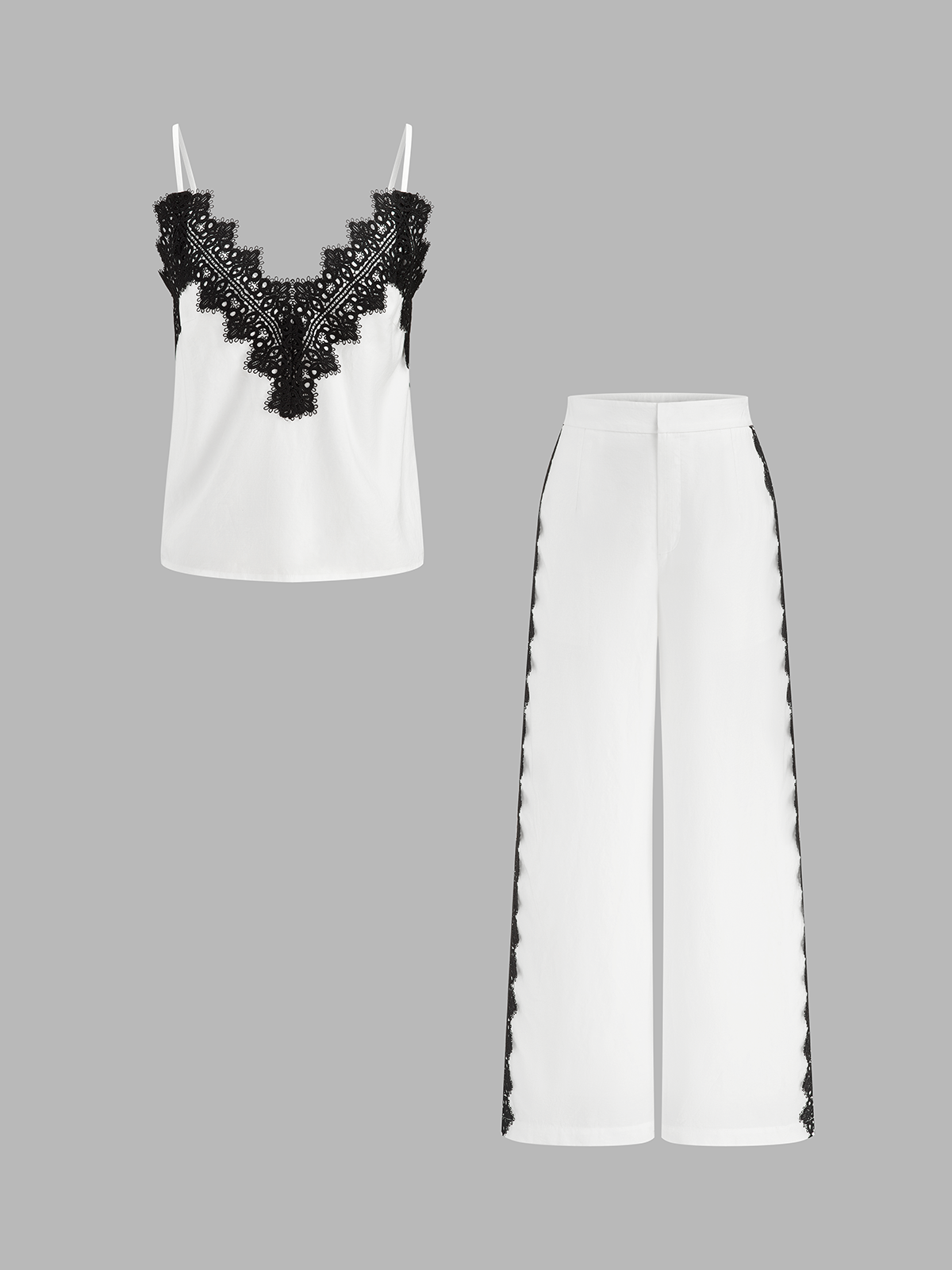 Lace Trim Cami Top & Wide Leg Pants Set for Women 2023 Summer Fashion