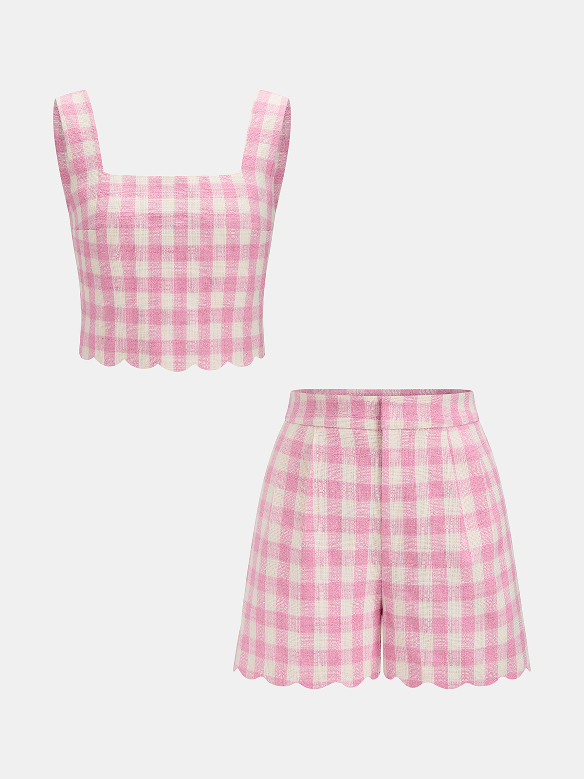Gingham Scallop Hem Crop Top & Shorts Set for Women Summer Outfits