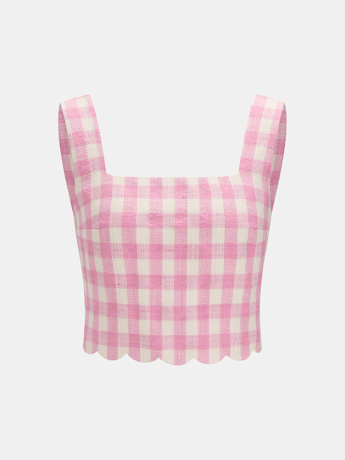 Gingham Scallop Hem Crop Top & Shorts Set for Women Summer Outfits