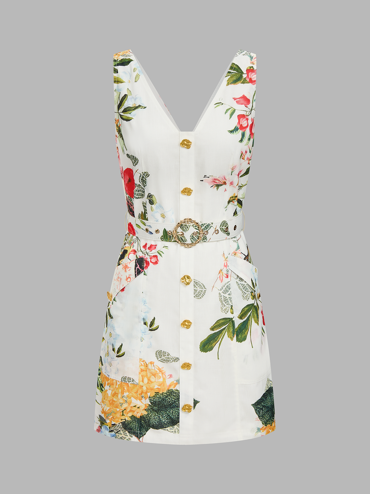 Floral Print Sleeveless Belted Mini Dress for Summer Weddings and Events