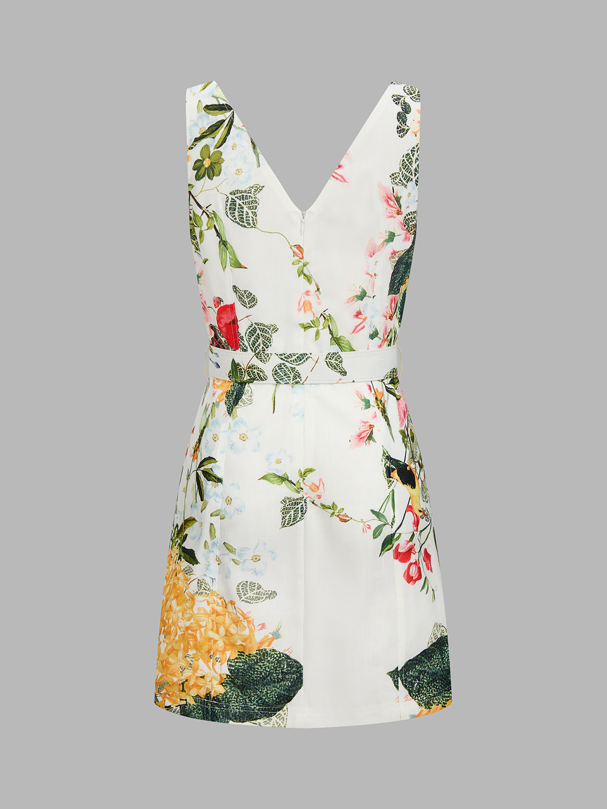 Floral Print Sleeveless Belted Mini Dress for Summer Weddings and Events
