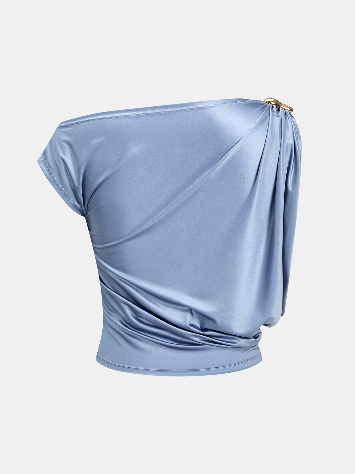Draped Off-Shoulder Metal Buckle Crop Top for Women Fashion Casual