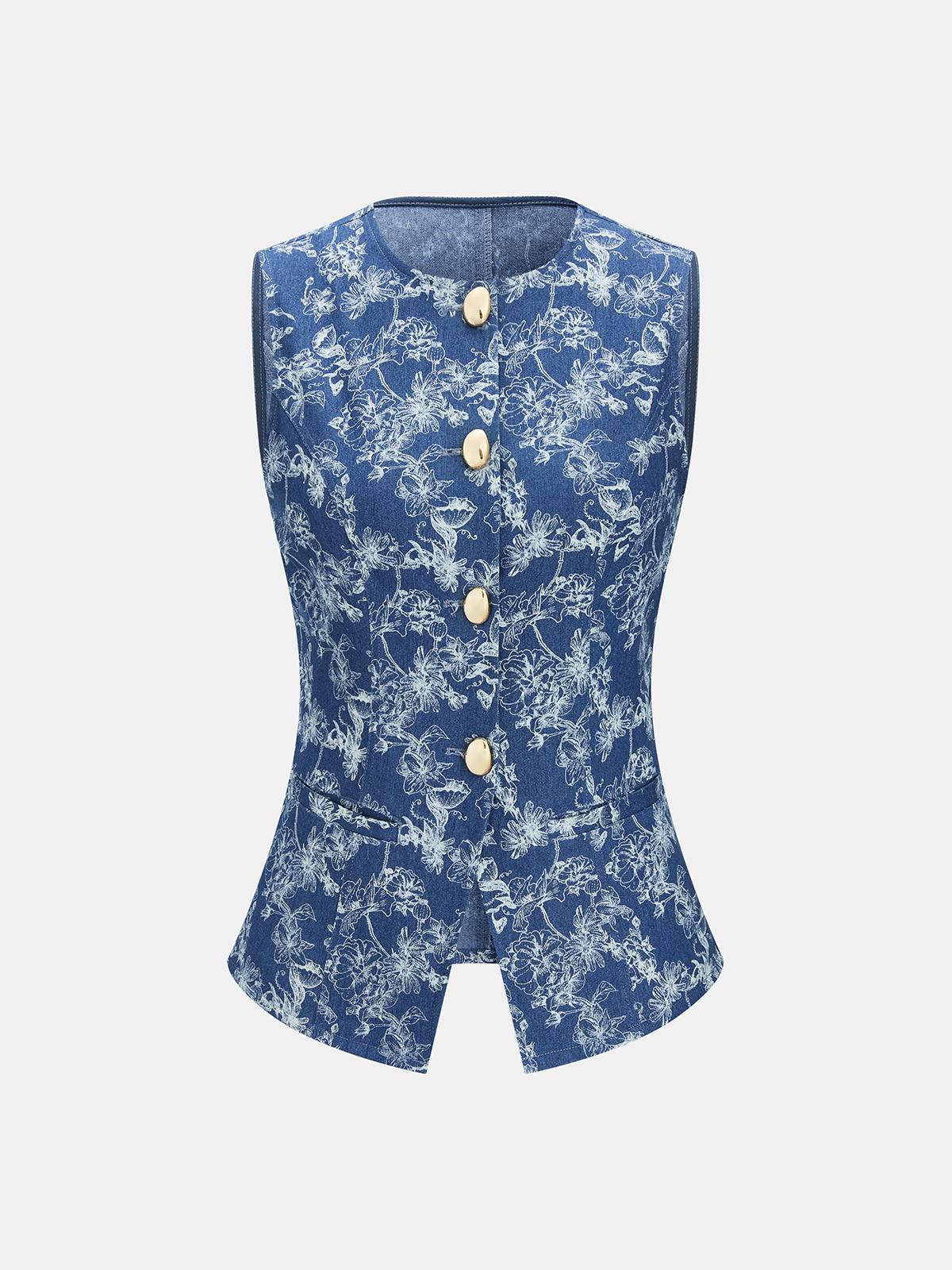 Floral Jacquard Denim Vest & Shorts Set for Spring Casual Wear