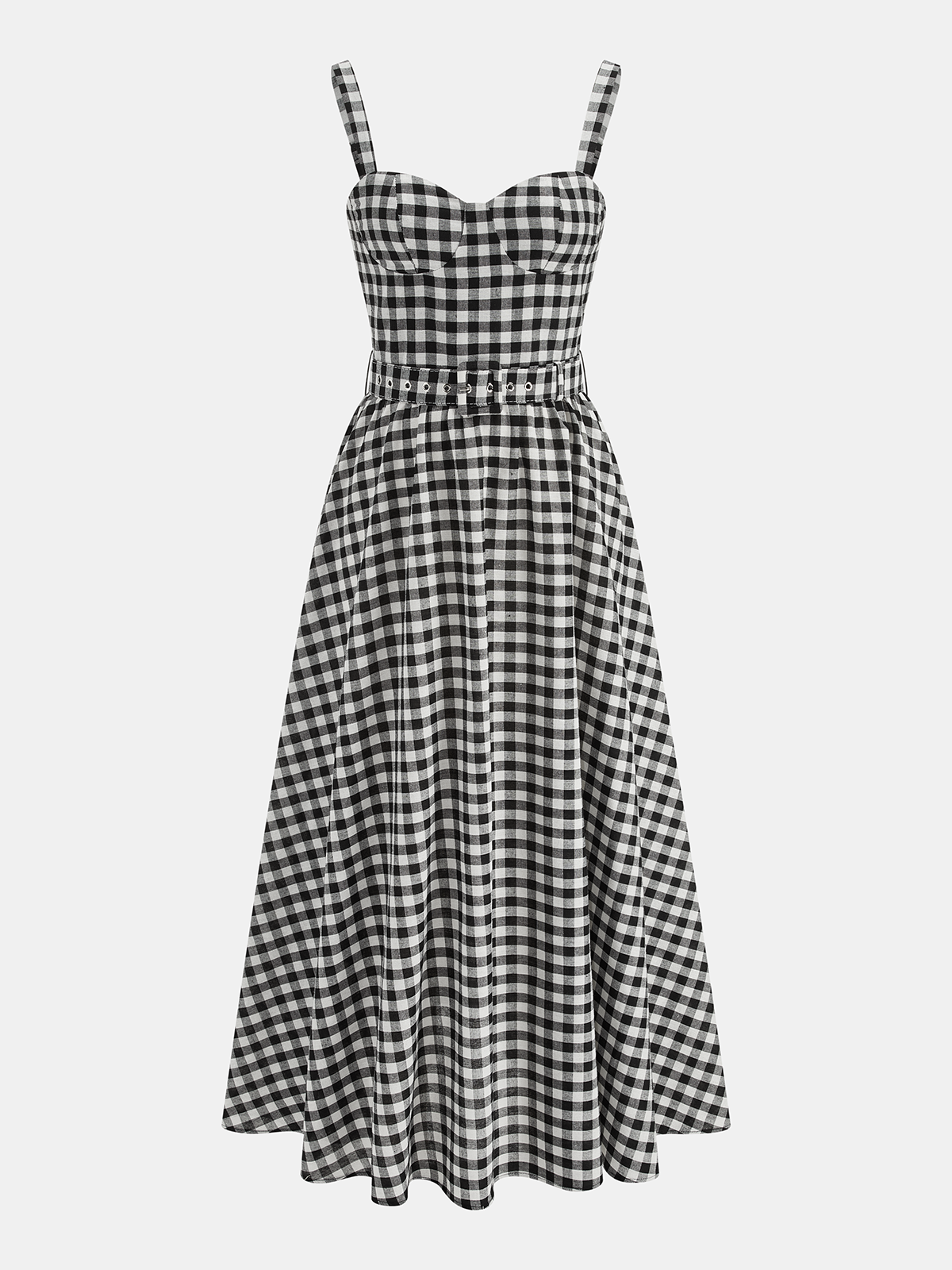 Gingham Cotton Blend Belted Cami Maxi Dress for Summer Picnics
