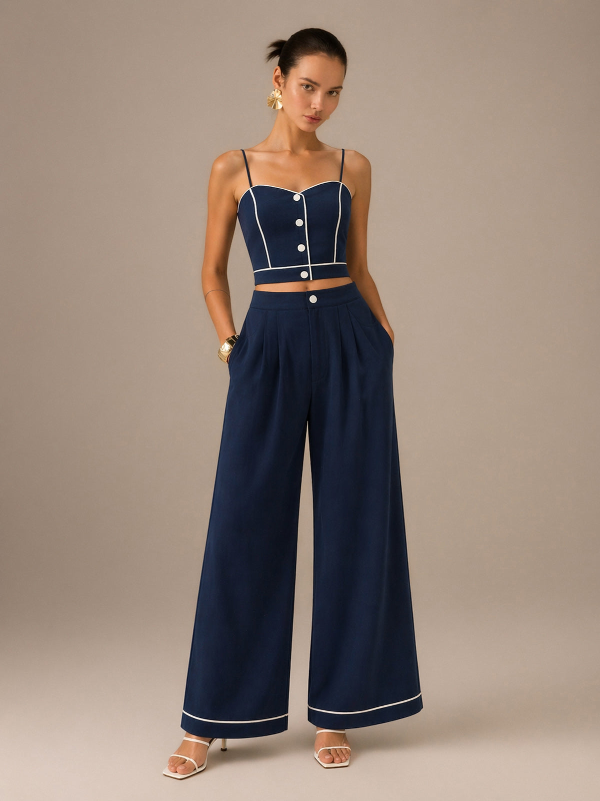 Cotton Linen Cami Top & Wide Leg Pants Set for Women Summer Comfort