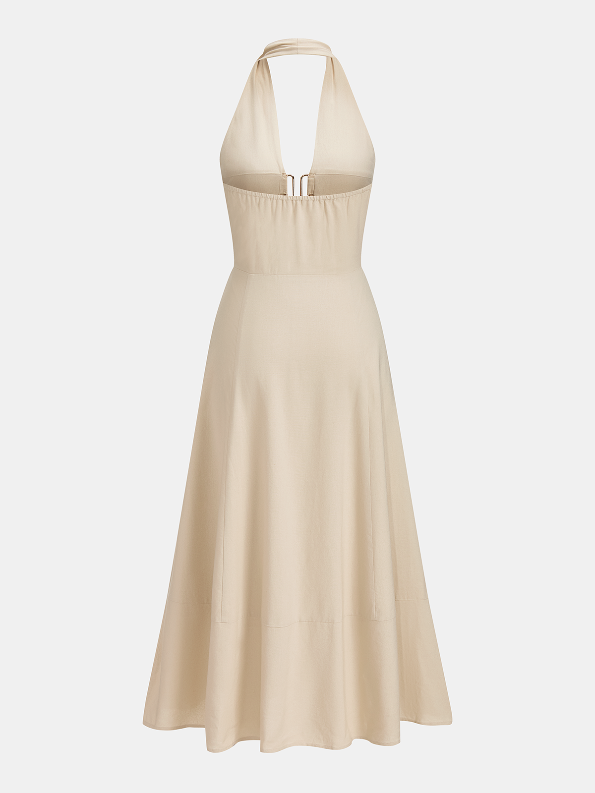 Cut-Out Linen-Blend Halter Maxi Dress for Women Summer Outdoor