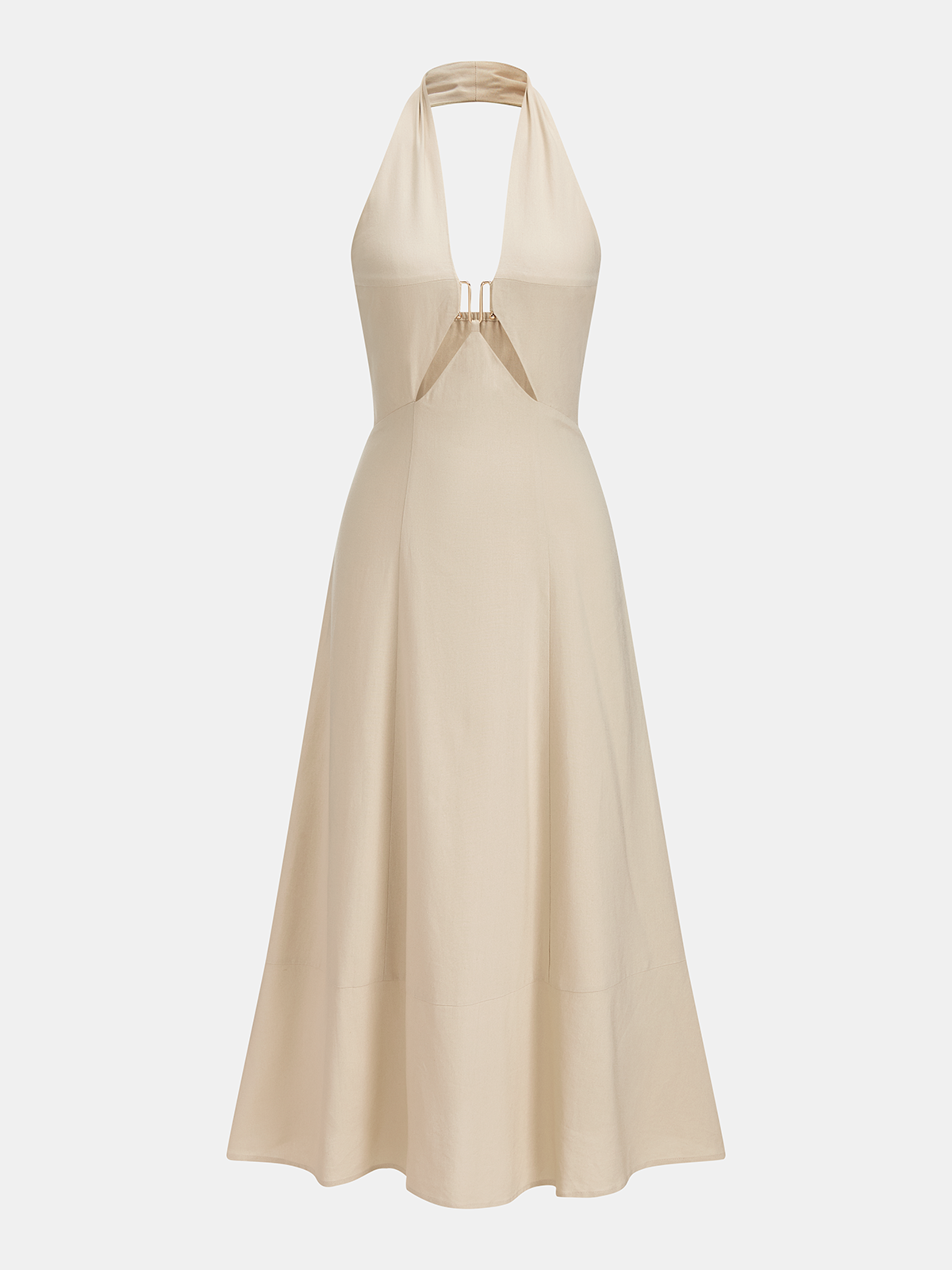 Cut-Out Linen-Blend Halter Maxi Dress for Women Summer Outdoor