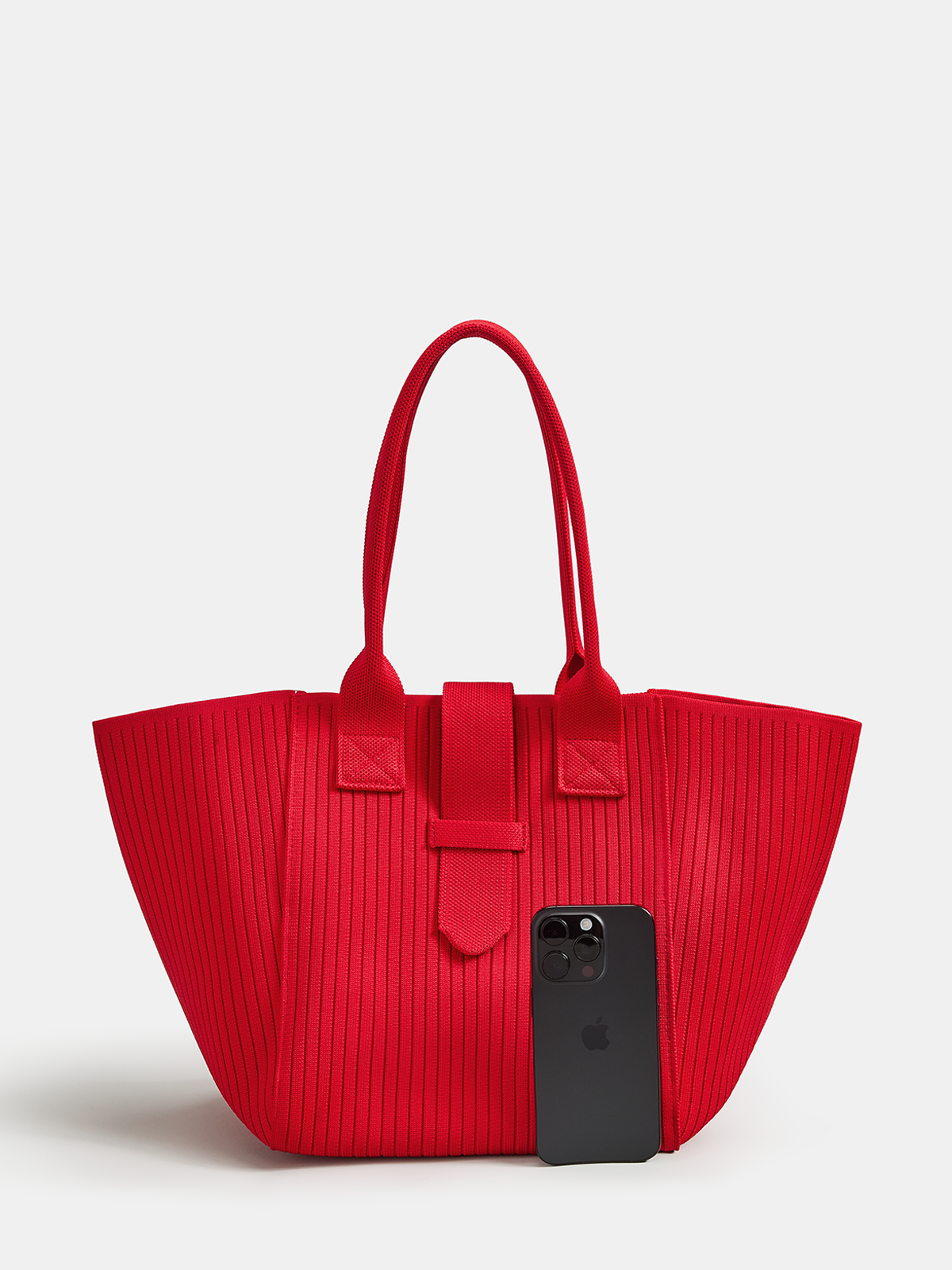 Ribbed Knitted Large Casual Tote Handbag, Spacious Everyday Shoulder Bag
