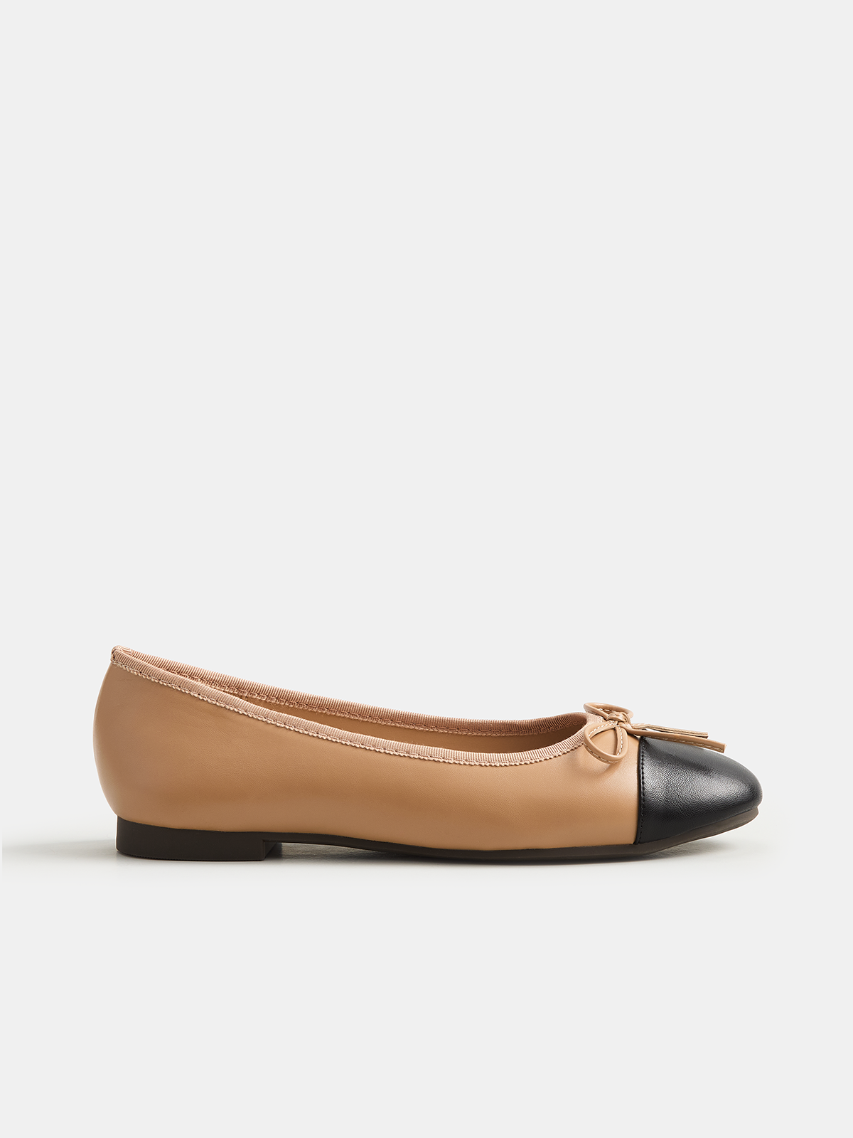 Bow Detail Leather Cap-Toe Ballet Flats Versatile Everyday Comfort Fashion