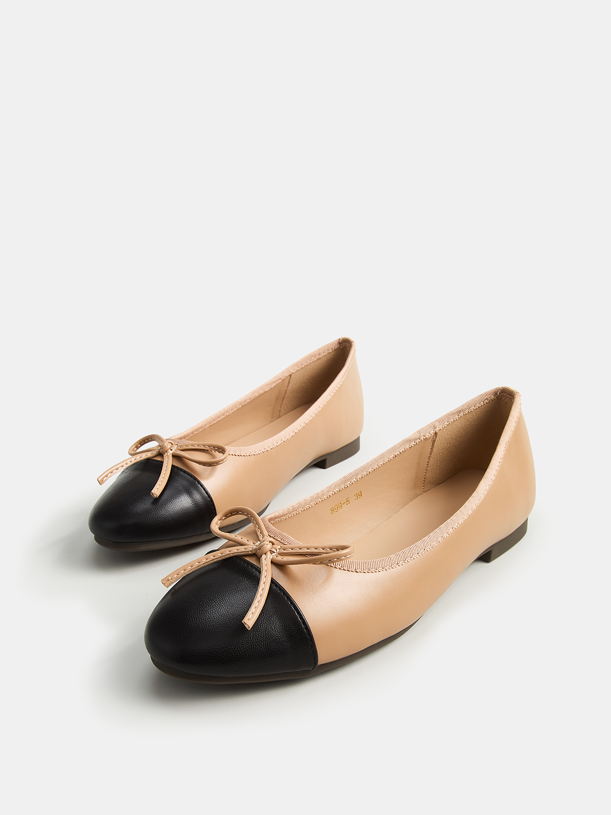 Bow Detail Leather Cap-Toe Ballet Flats Versatile Everyday Comfort Fashion
