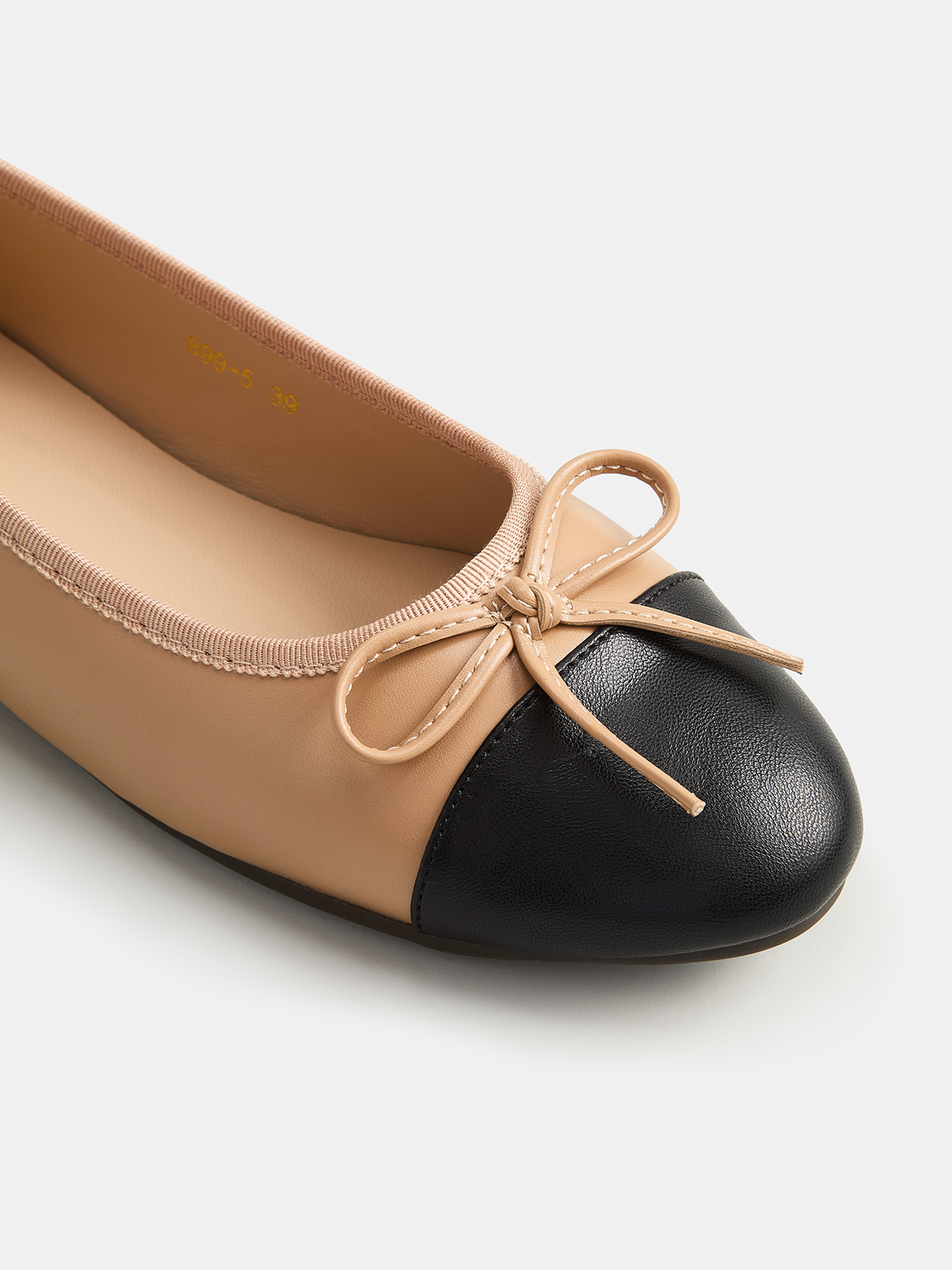 Bow Detail Leather Cap-Toe Ballet Flats Versatile Everyday Comfort Fashion