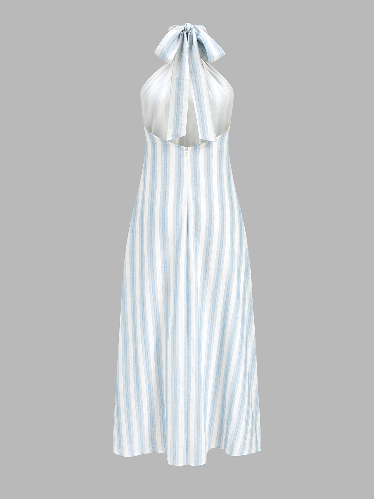 Striped Cotton Halter Maxi Dress with Backless Design