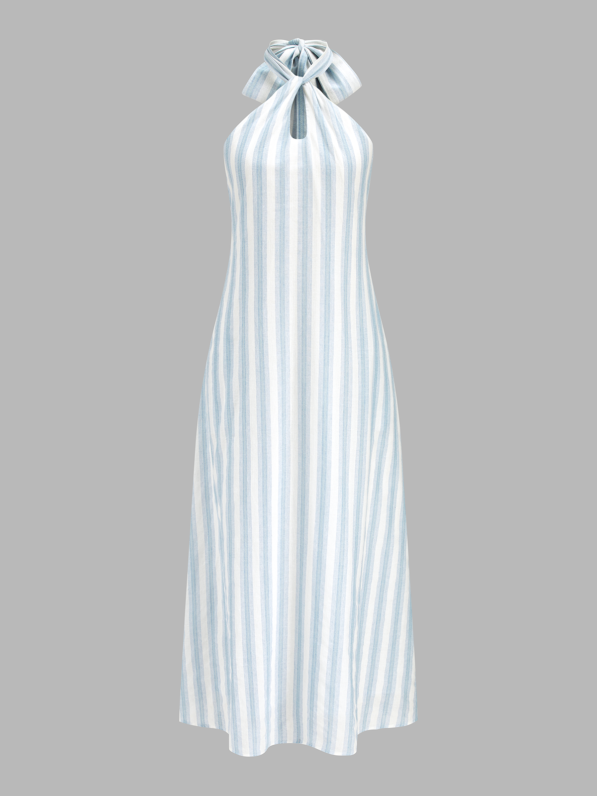 Striped Cotton Halter Maxi Dress with Backless Design
