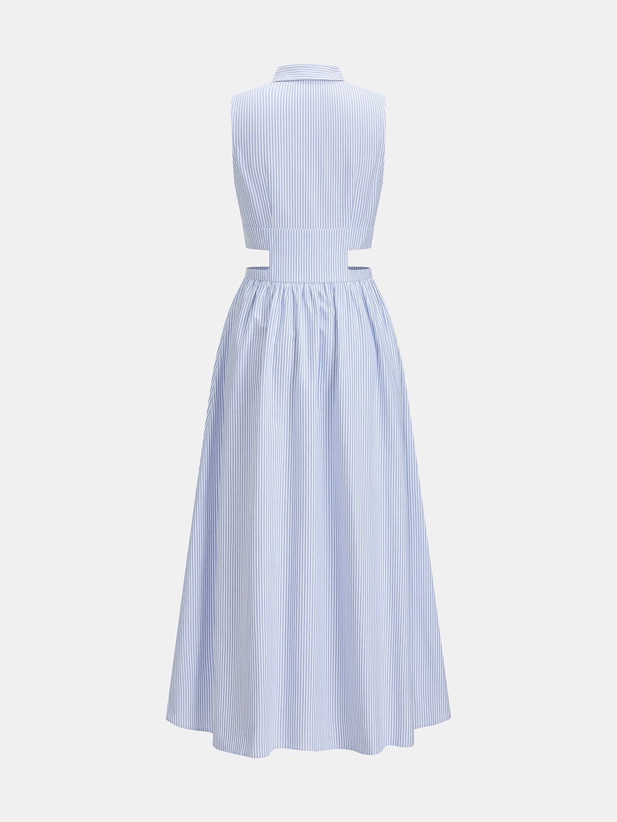 Sleeveless Cutout Striped Midi Shirt Dress with Belt Tie Detail