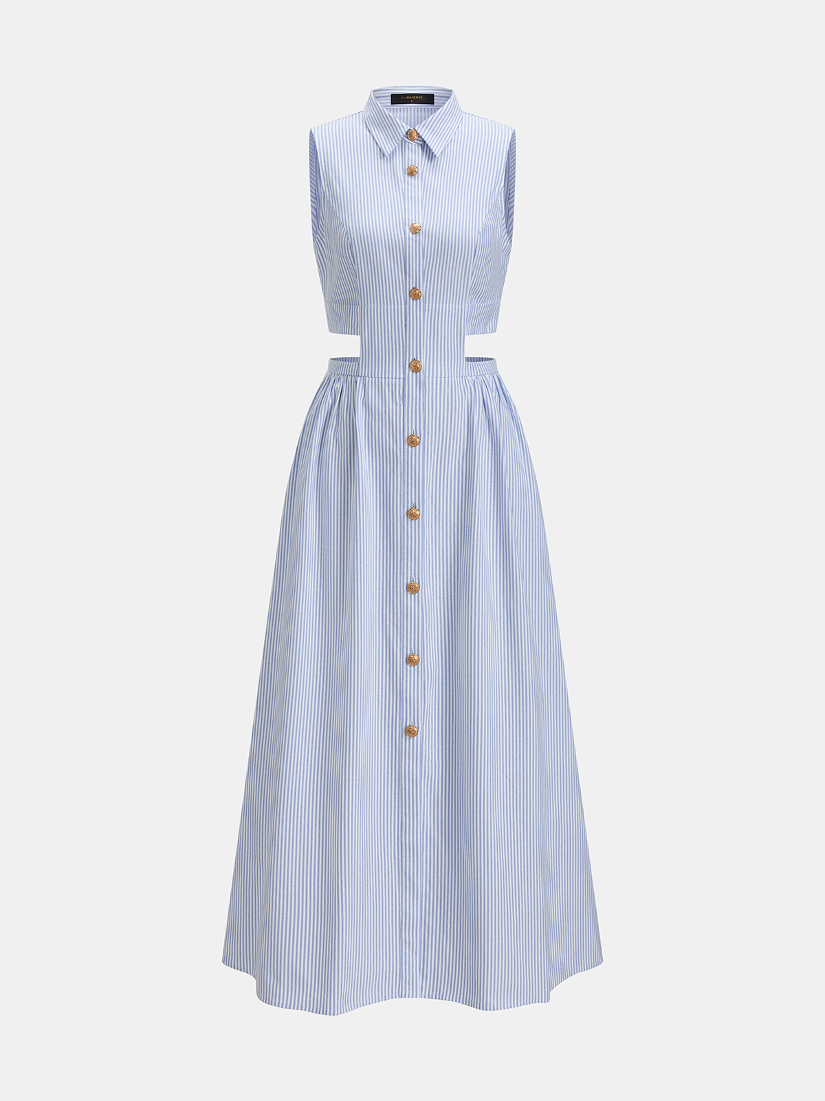 Sleeveless Cutout Striped Midi Shirt Dress with Belt Tie Detail