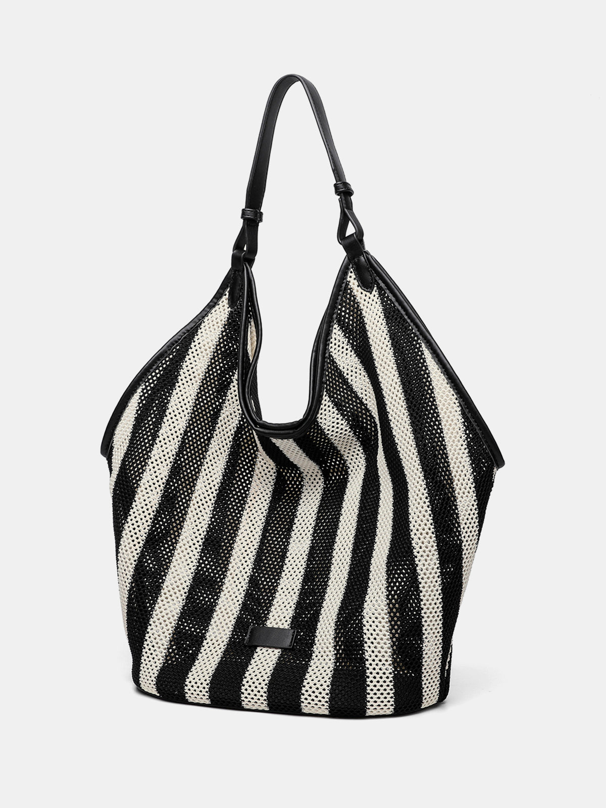 Striped Woven Mesh Hobo Shoulder Bag Lightweight Casual Everyday Style