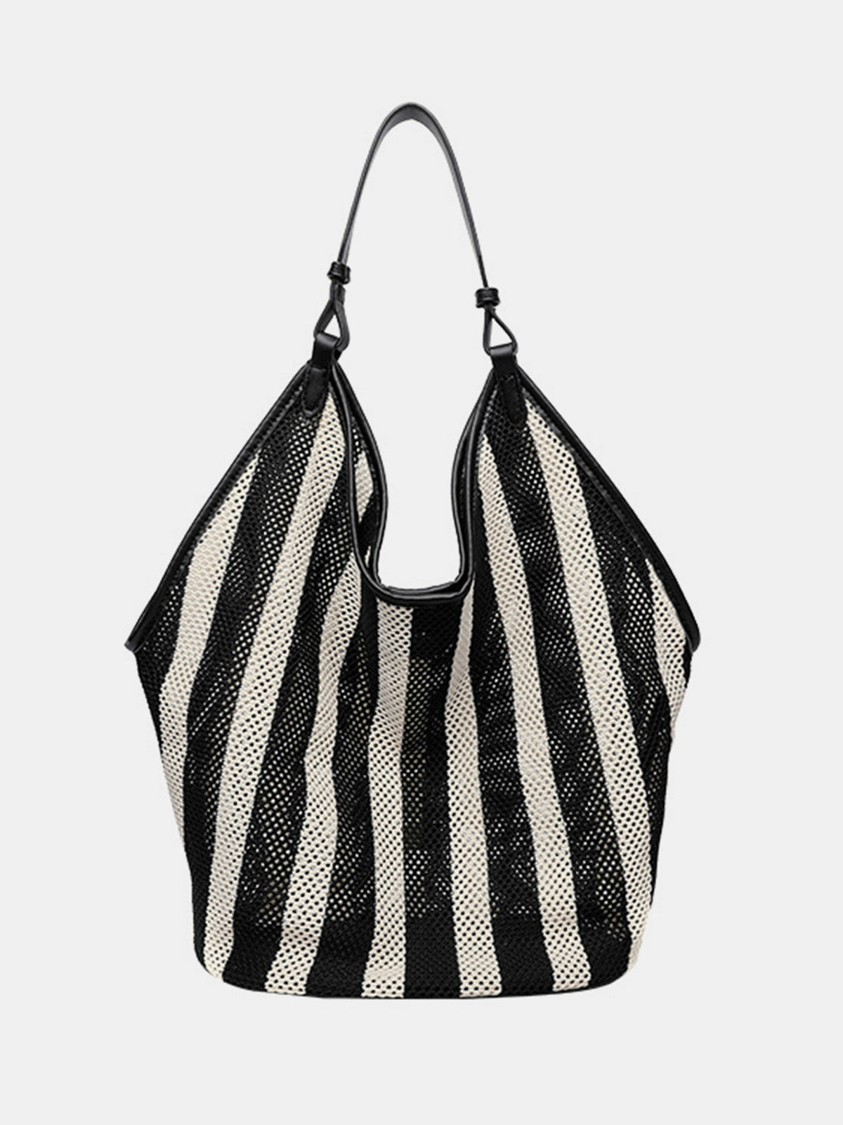 Striped Woven Mesh Hobo Shoulder Bag Lightweight Casual Everyday Style