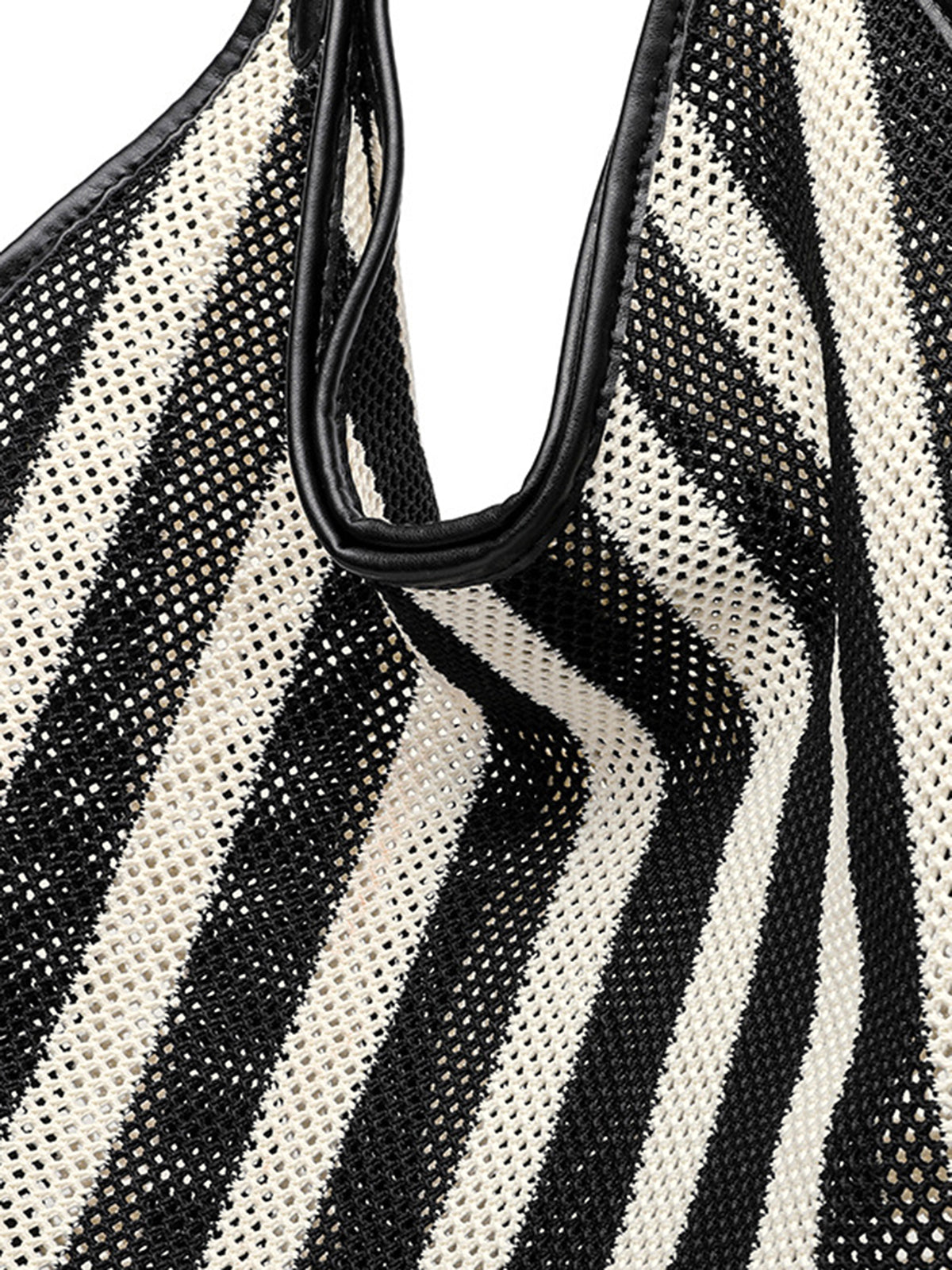Striped Woven Mesh Hobo Shoulder Bag Lightweight Casual Everyday Style
