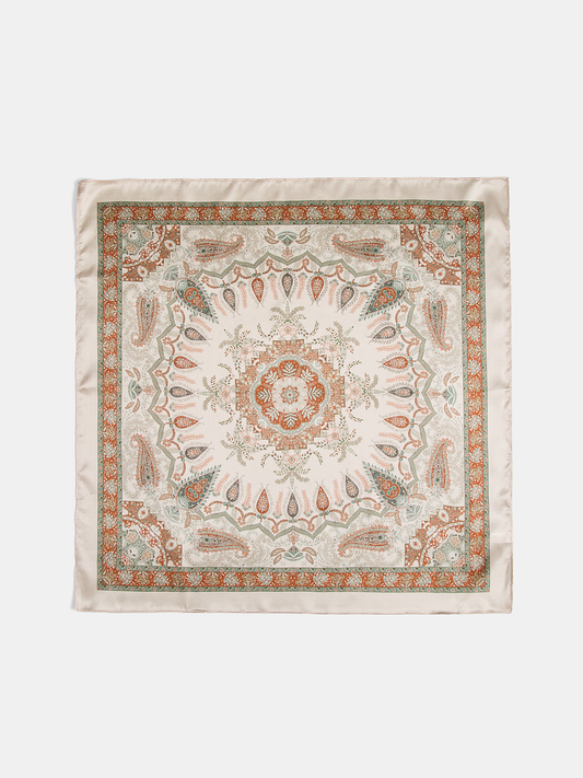 Vintage Paisley Printed Silk Square Scarf, Elegant Lightweight Accessory