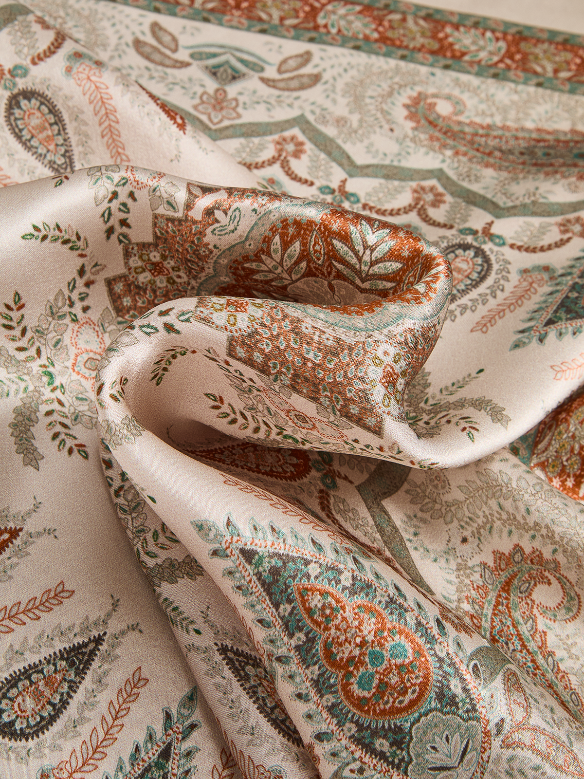 Vintage Paisley Printed Silk Square Scarf, Elegant Lightweight Accessory