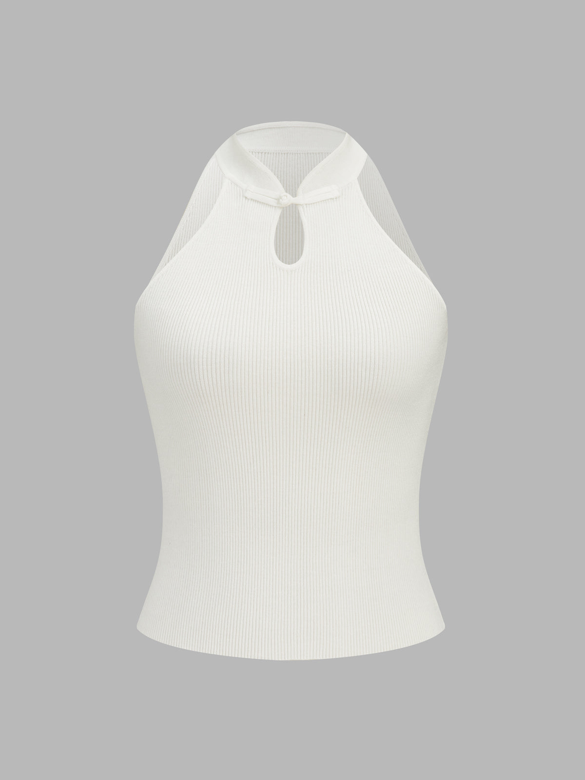 Frog Button Keyhole Neck Ribbed Knit Tank Top Women's Sleeveless Casual