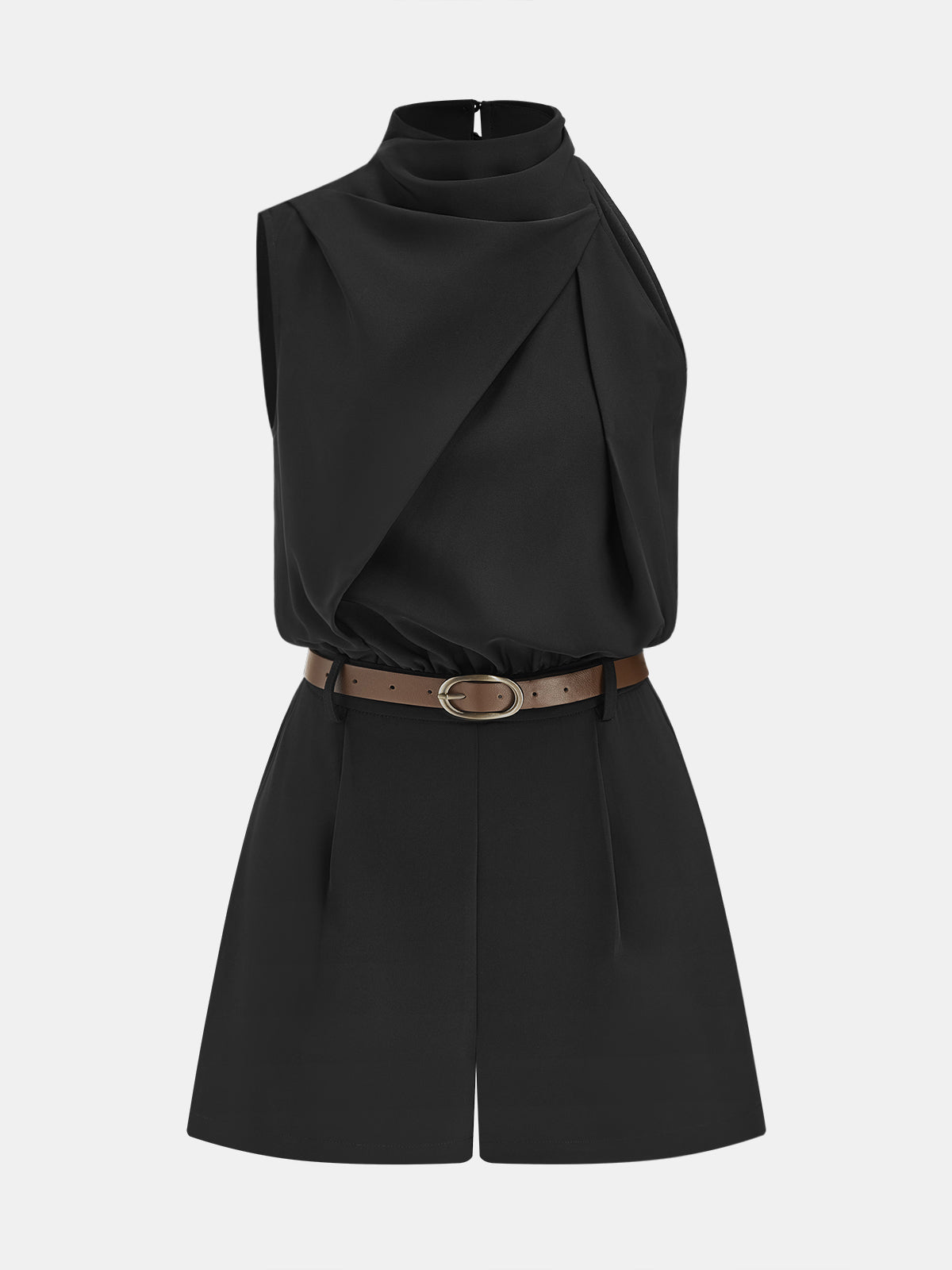 Asymmetric Sleeveless Belted Tailored Romper Effortless Chic Everyday Wear