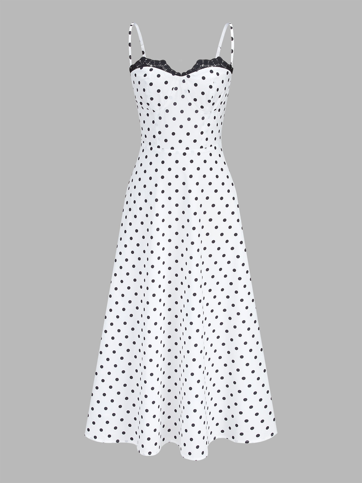 Polka Dot Lace Trim Cami Maxi Dress with Adjustable Straps