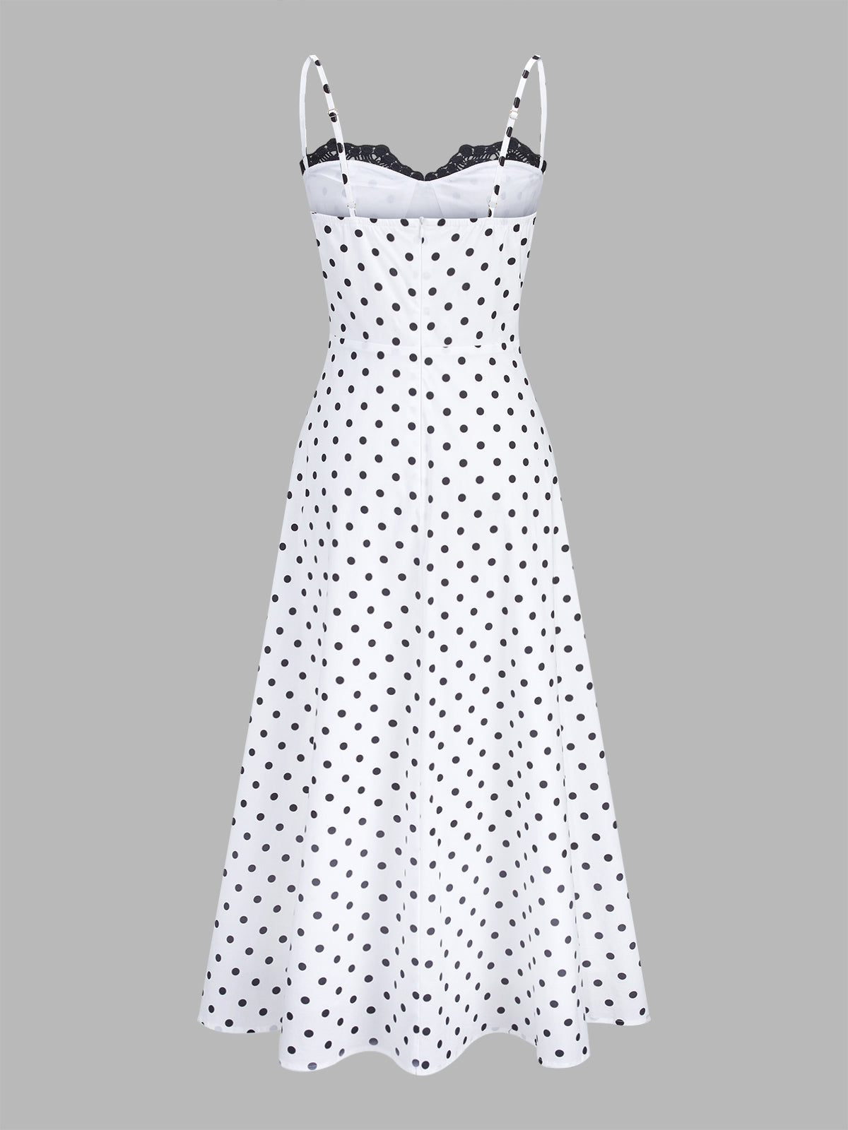 Polka Dot Lace Trim Cami Maxi Dress with Adjustable Straps
