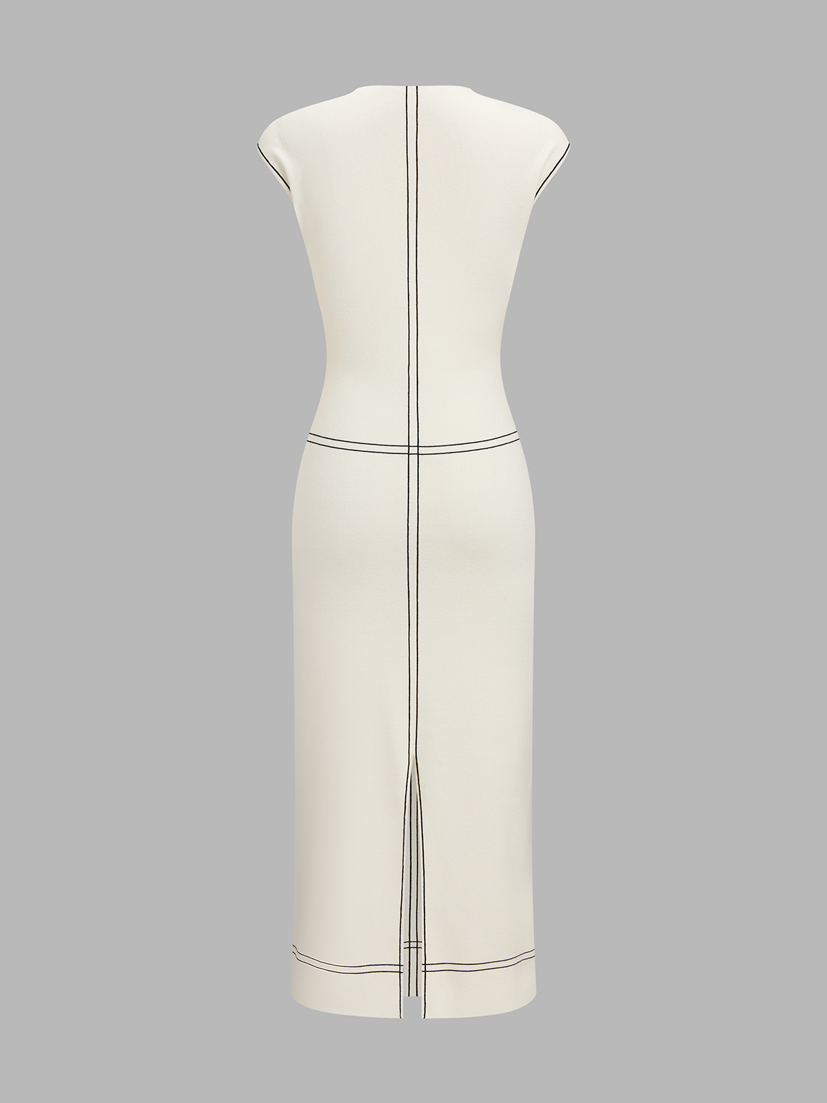 Fitted Sleeveless Contrast Stitch Knit Midi Dress for Women Summer Casual