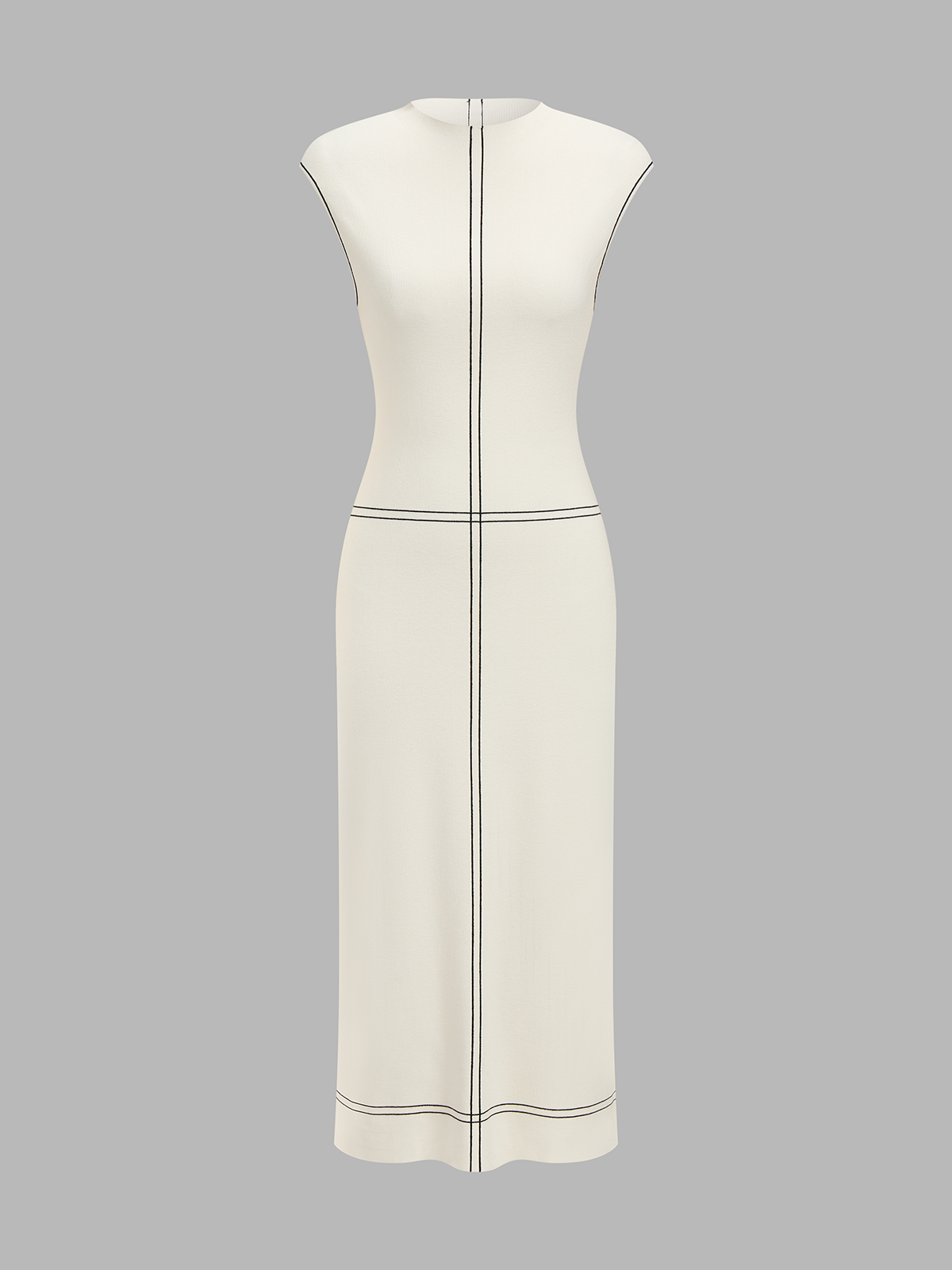 Fitted Sleeveless Contrast Stitch Knit Midi Dress for Women Summer Casual