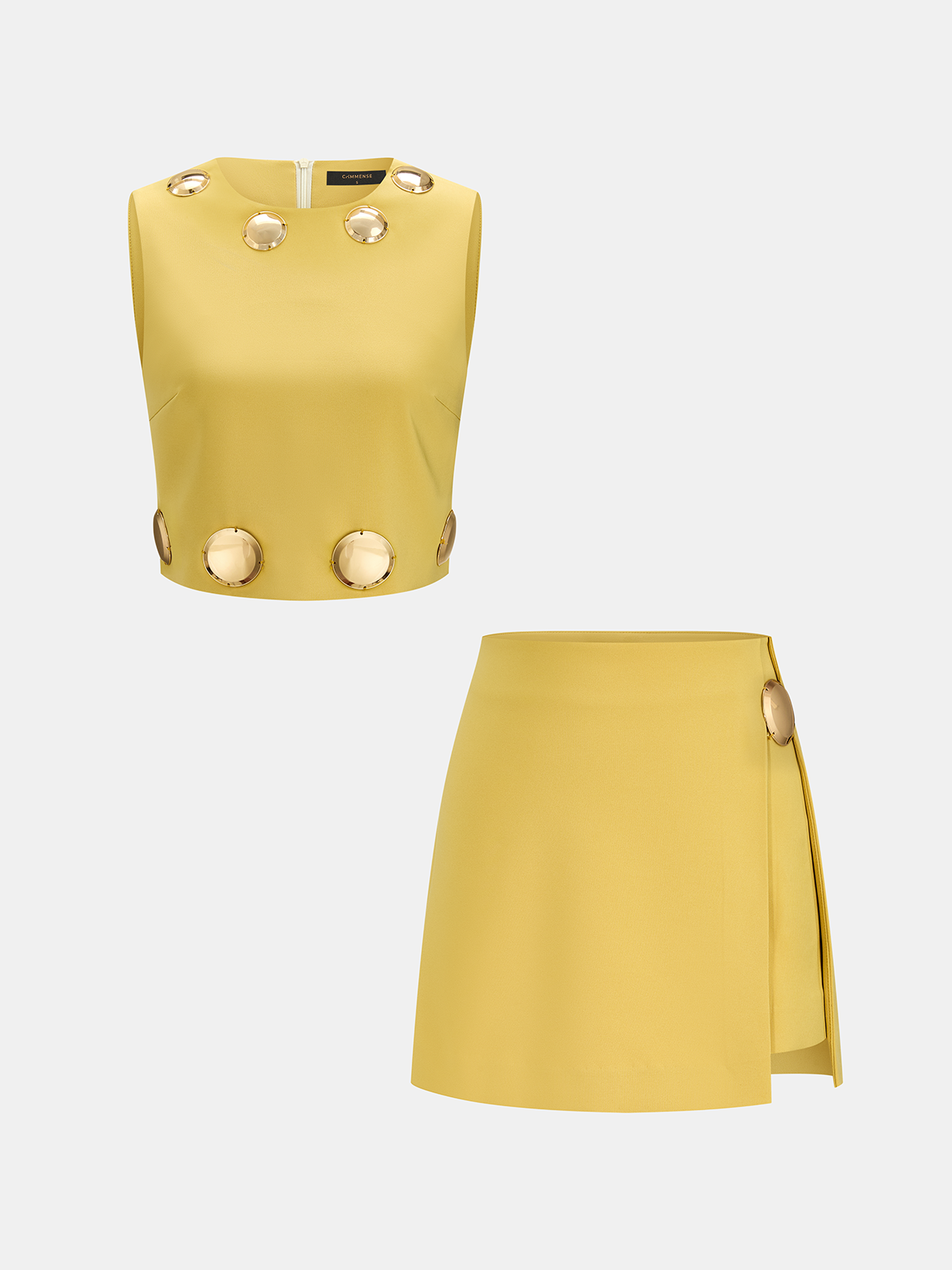 Metal Detail Sleeveless Crop Top & Mini Skirt Set for Women, Trendy Party Wear