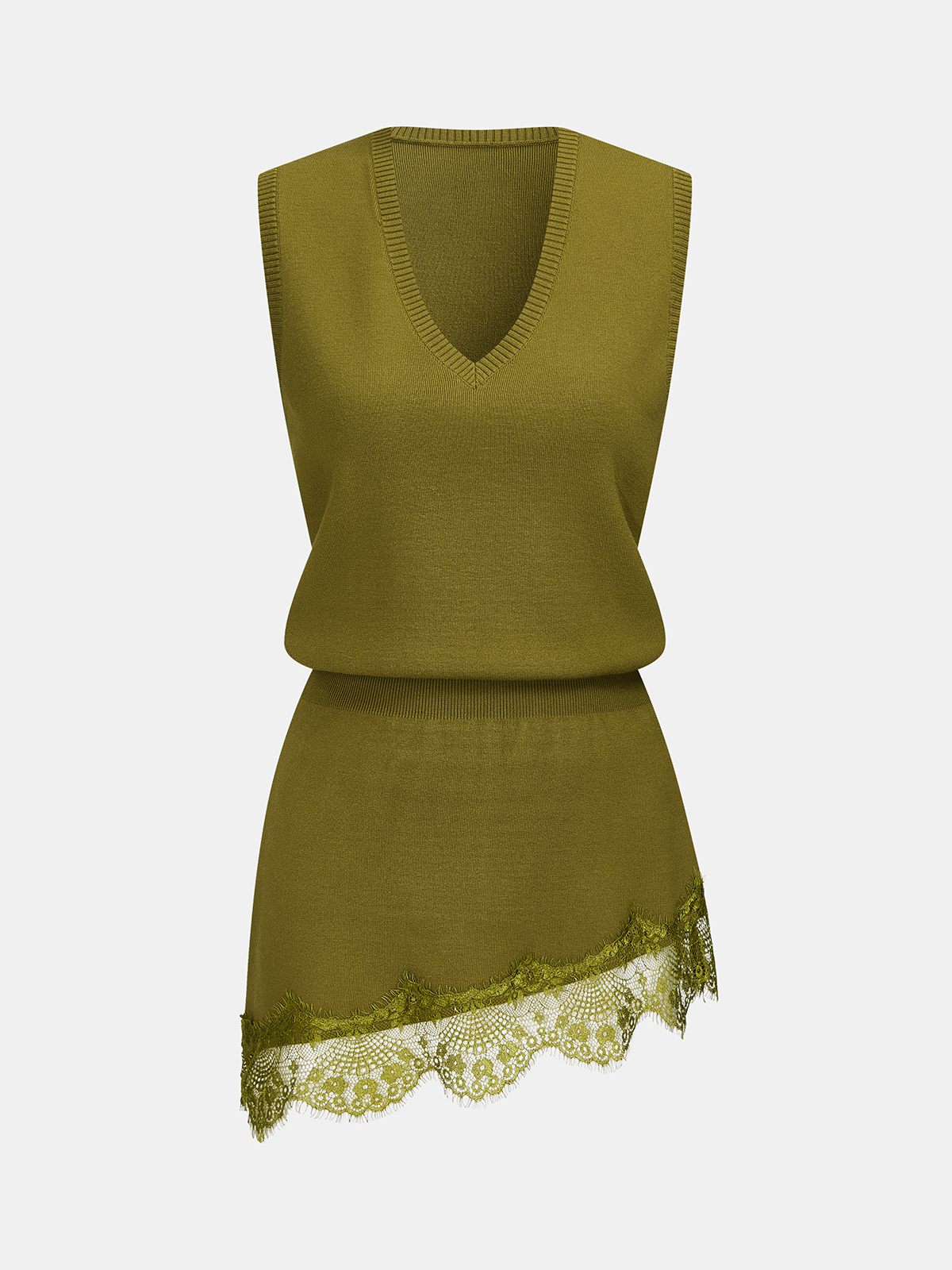 Lace Hem V-Neck Sleeveless Knit Vest - Trendy Casual Summer Top