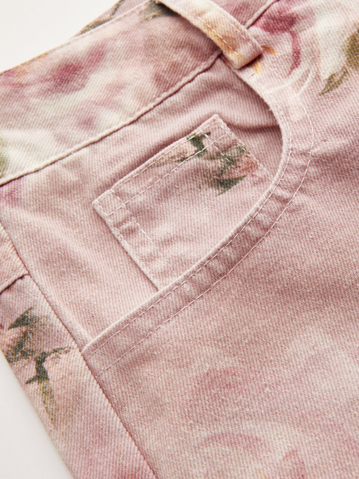 Mid-Waist Rose Print Wide Leg Denim Pants for Women Comfort Fit