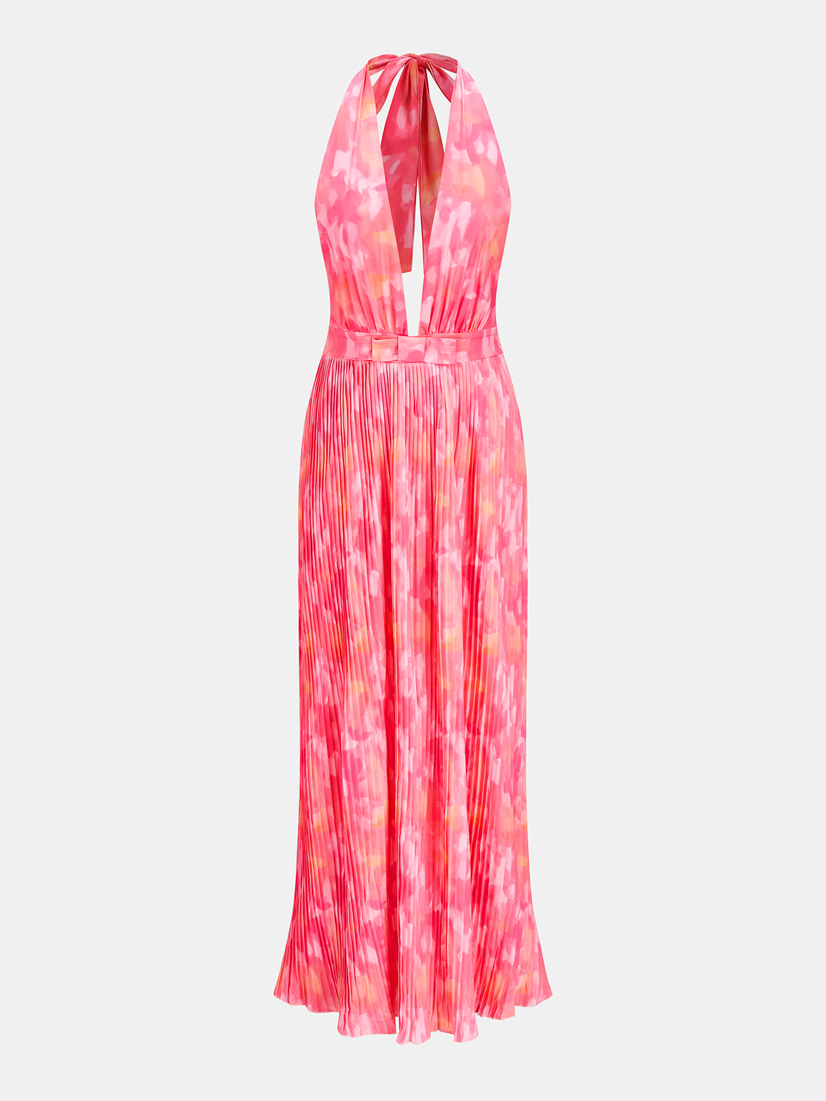 Watercolor Print Pleated Halter Maxi Dress for Women Summer Wedding