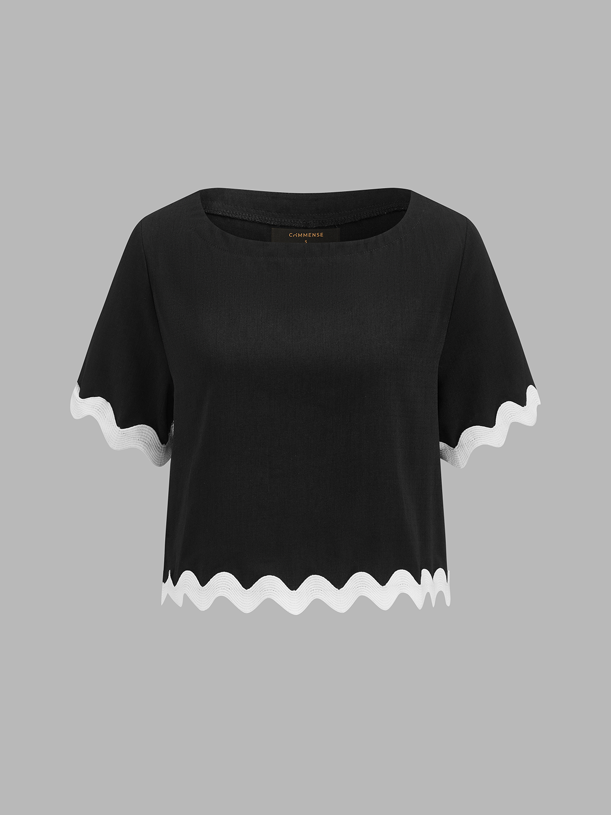 Contrast Scallop Trim Short Sleeve Top & Shorts Set for Women Summer