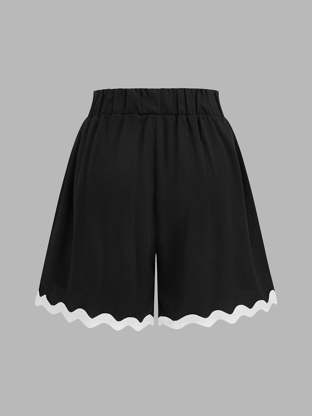 Contrast Scallop Trim Short Sleeve Top & Shorts Set for Women Summer