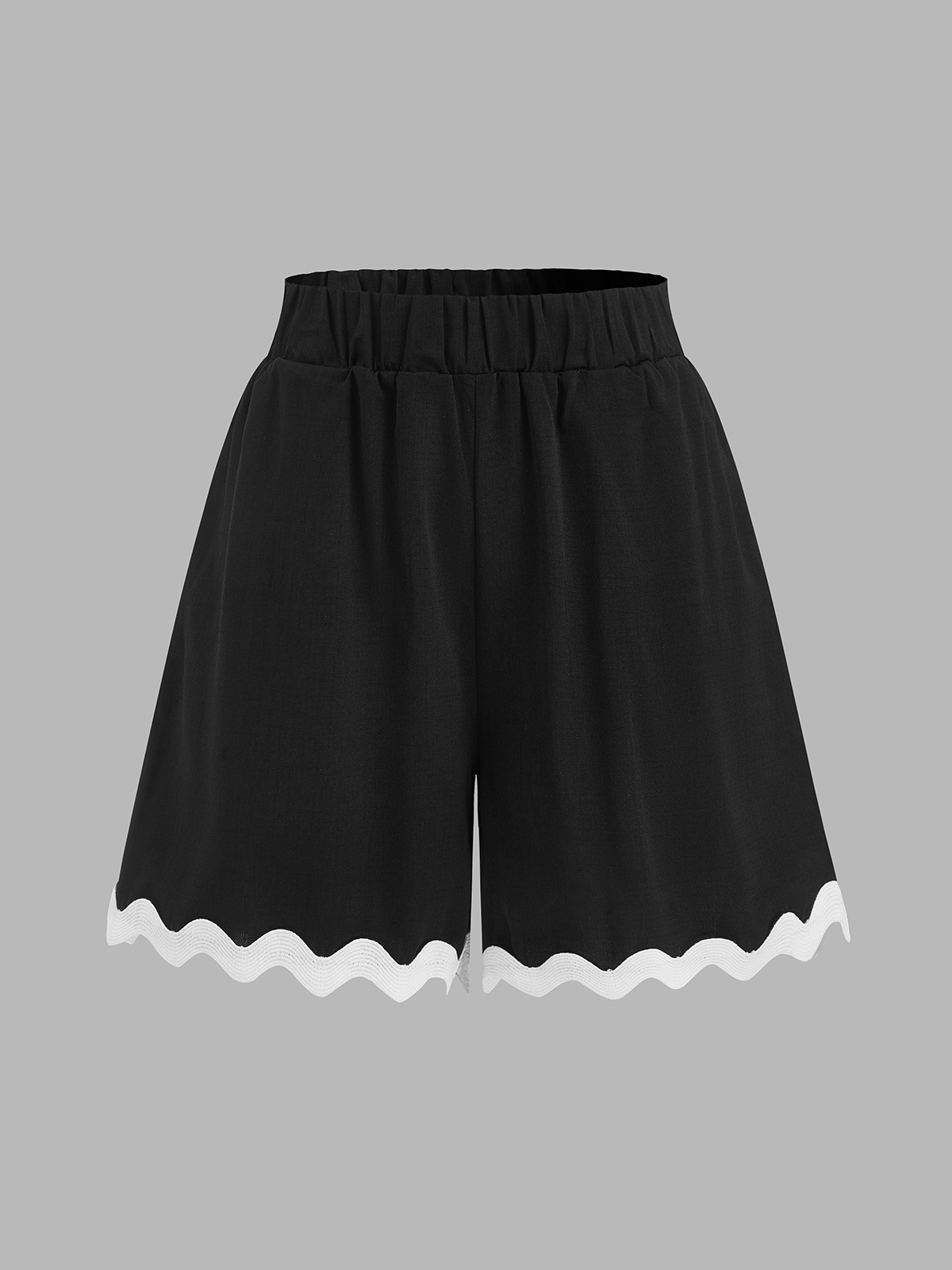 Contrast Scallop Trim Short Sleeve Top & Shorts Set for Women Summer
