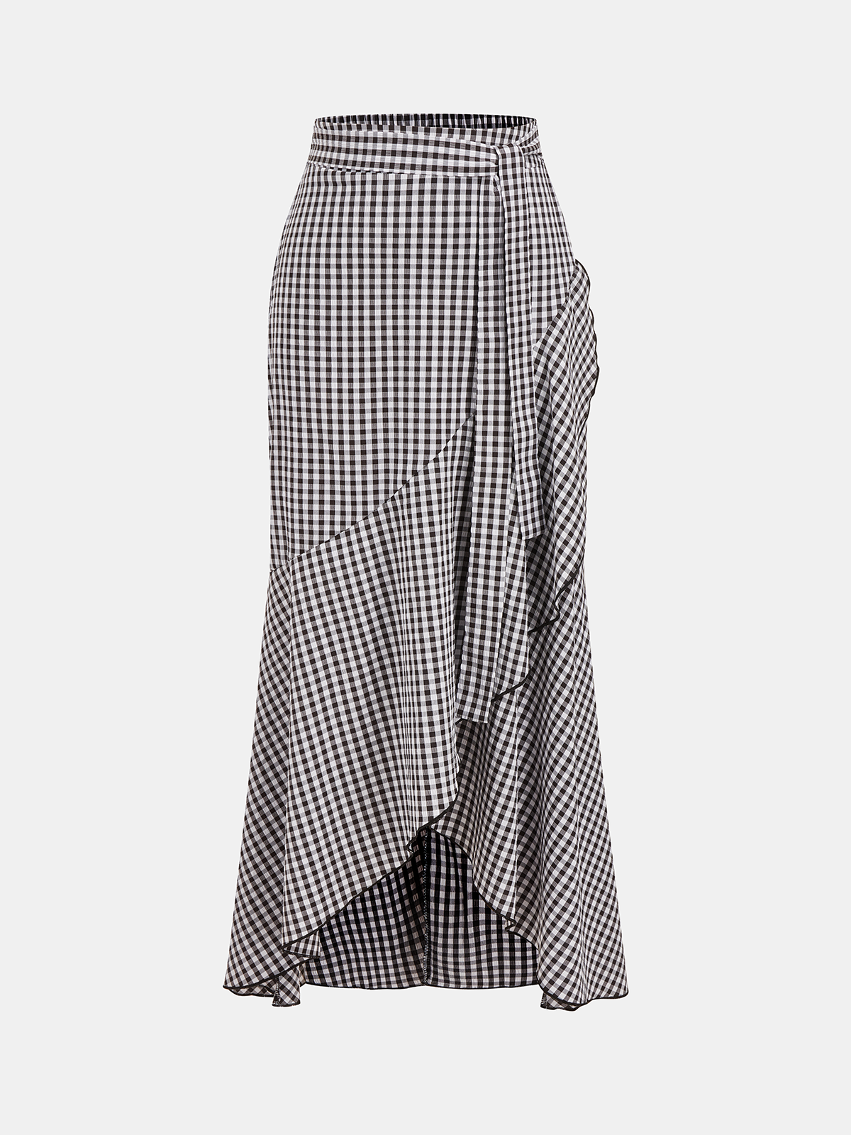 Gingham Ruffled Asymmetric Maxi Skirt for Women Spring/Summer Collection