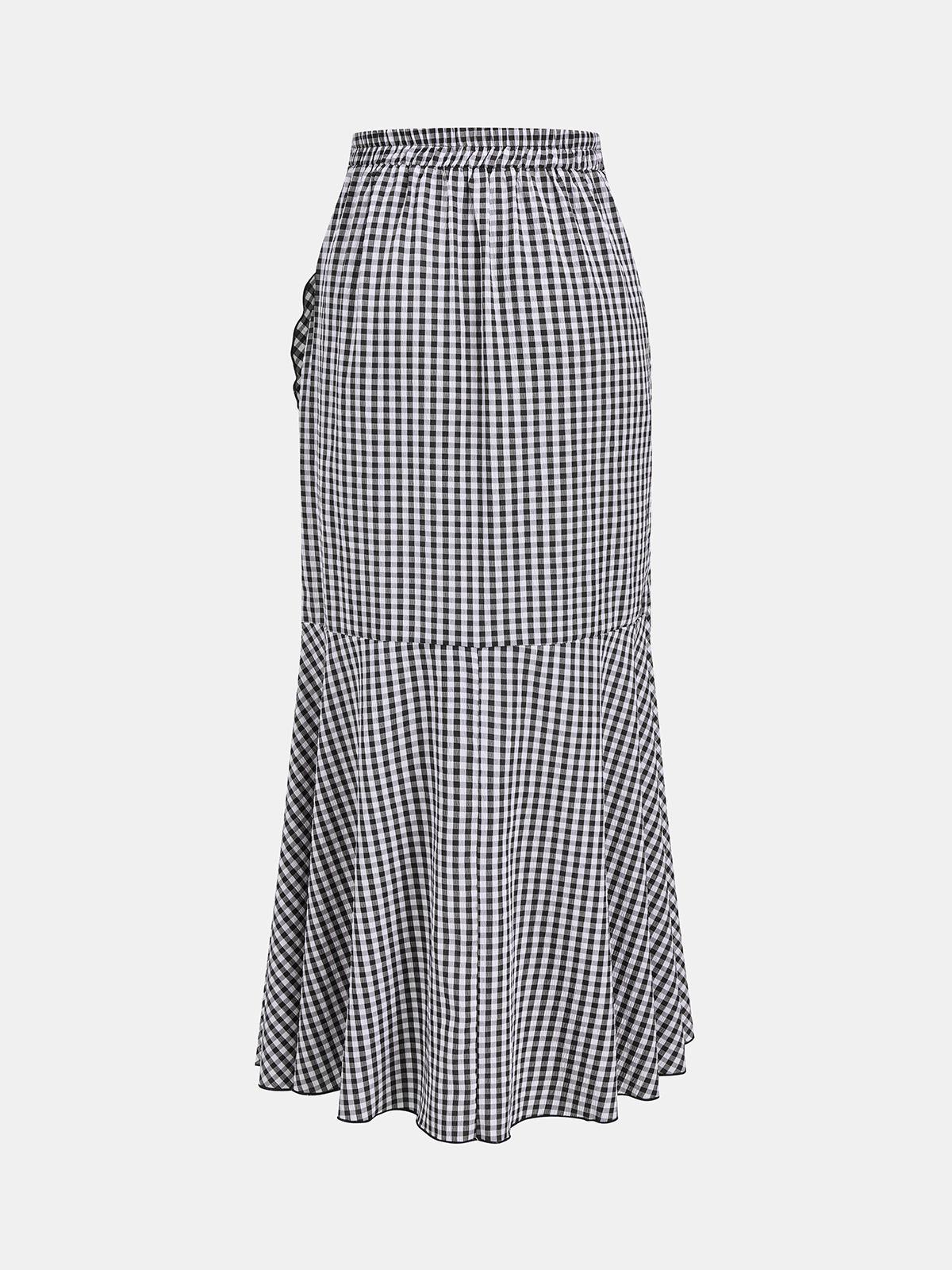 Gingham Ruffled Asymmetric Maxi Skirt for Women Spring/Summer Collection