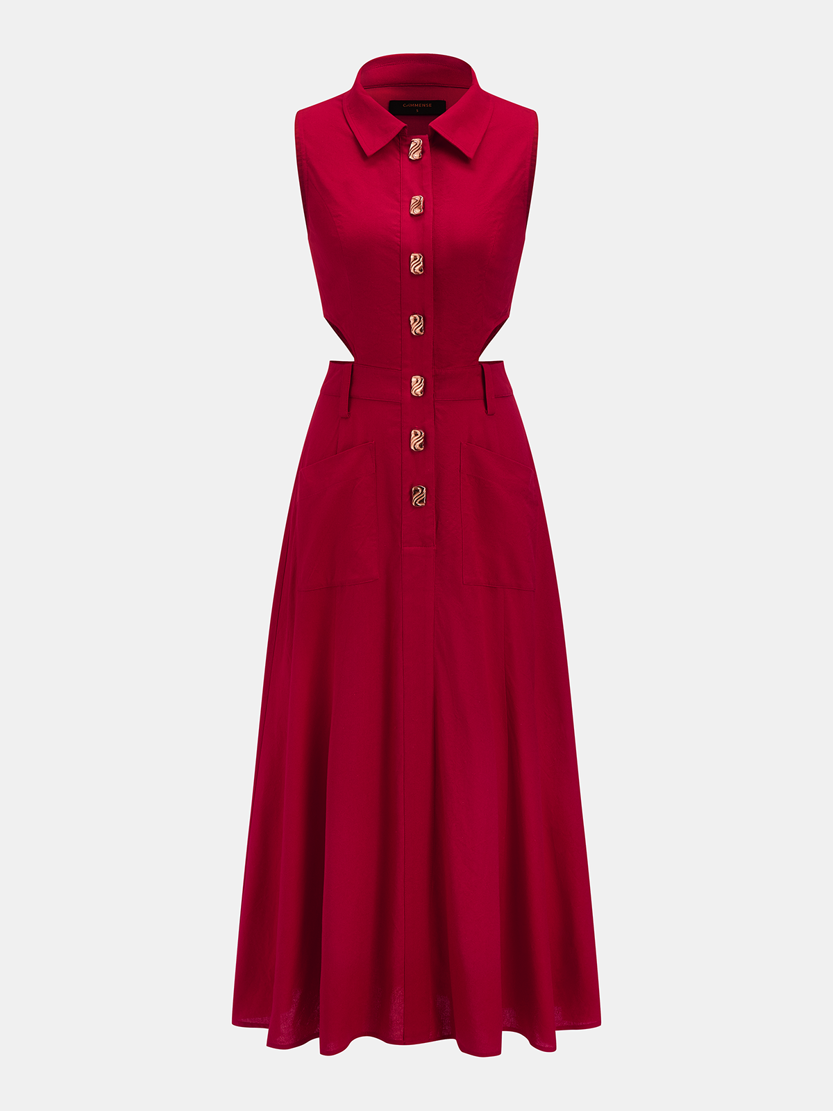 Cotton Linen Sleeveless Cutout Maxi Dress with Side Slit Detail