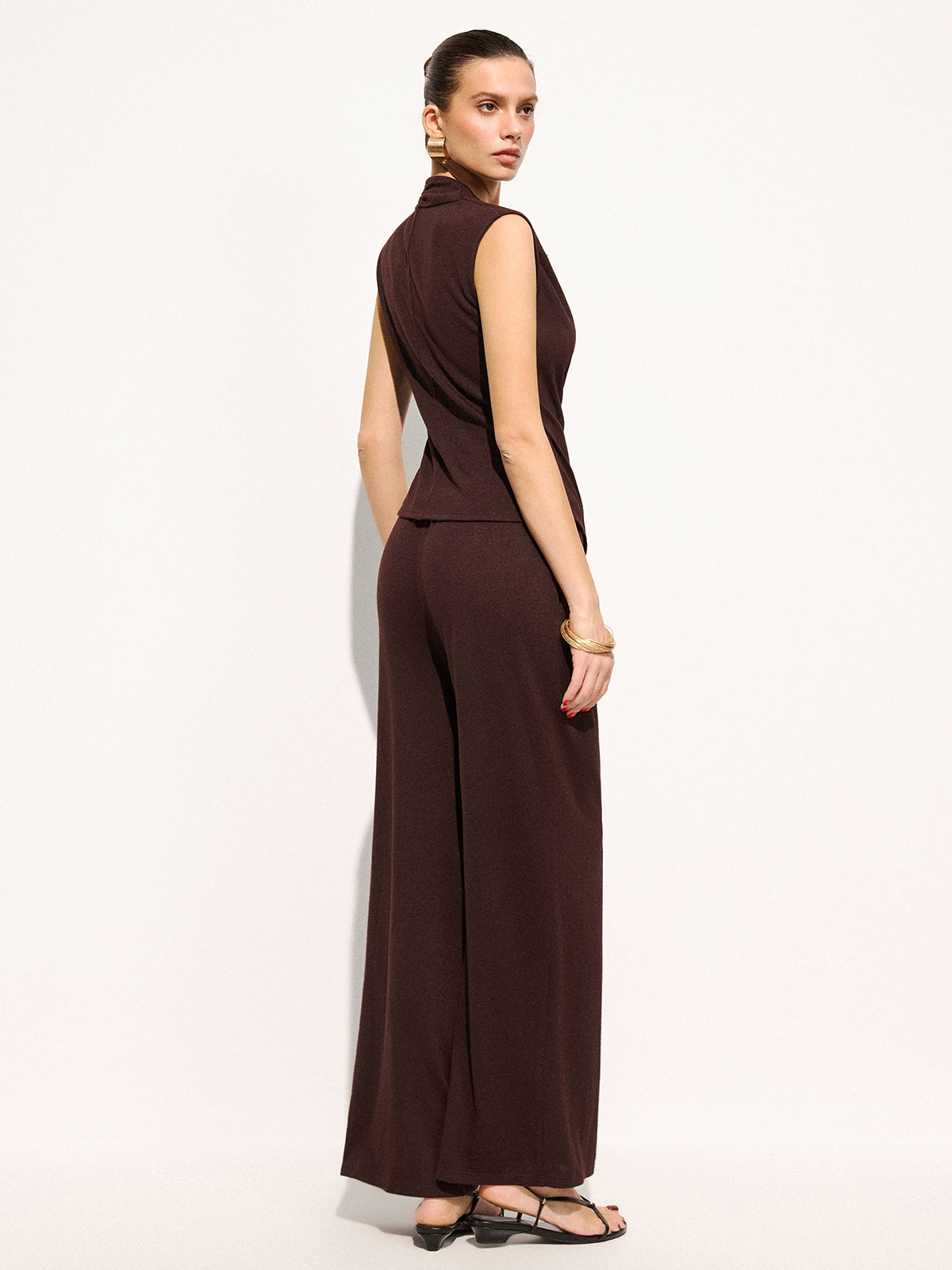 Metal Detail Ruched Top & Pants Set for Elegant Evening Wear