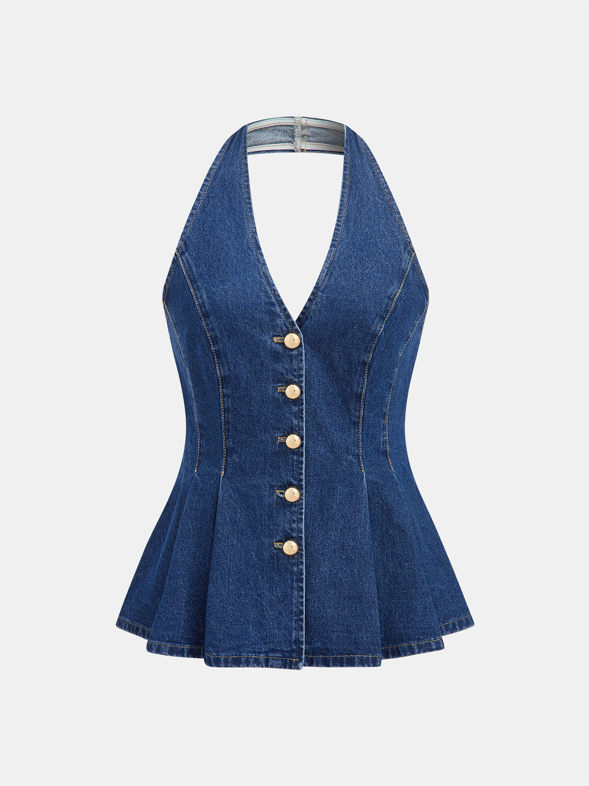 Denim Halter Peplum Top & Shorts Set for Summer Casual Wear
