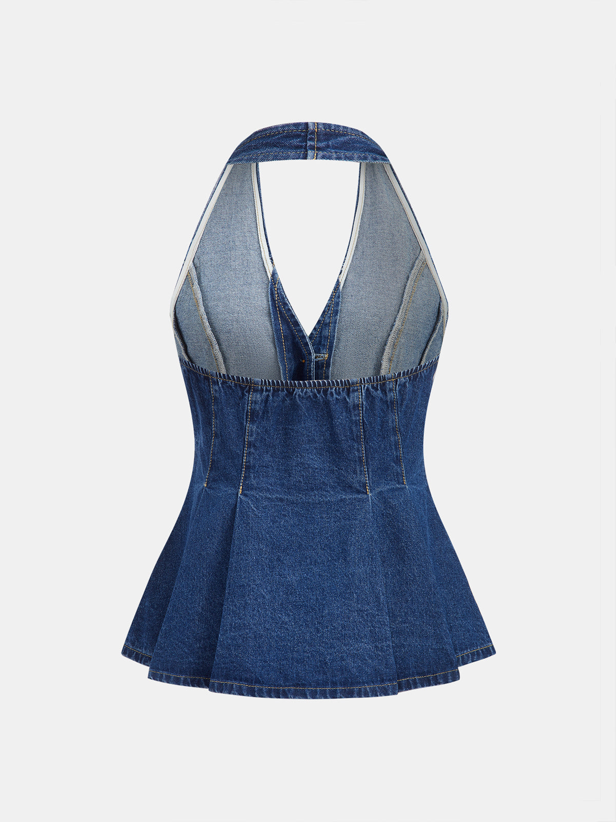 Denim Halter Peplum Top & Shorts Set for Summer Casual Wear