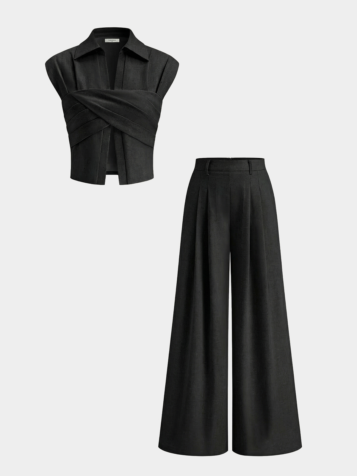 Cotton Linen Wrap Top & Pleated Pants Set for Women Comfort Fit