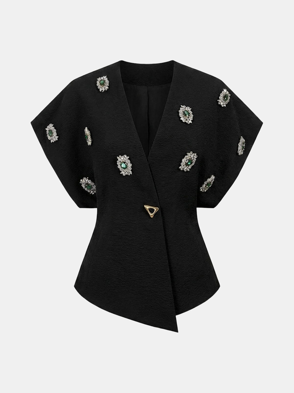 Jeweled Short Sleeve V-Neck Top with Embellished Detailing