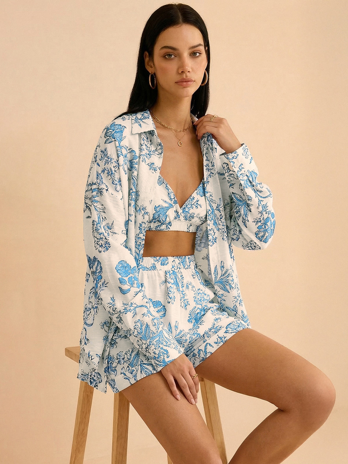 Floral Print Three-Piece Set Trendy Summer Outfit Essentials