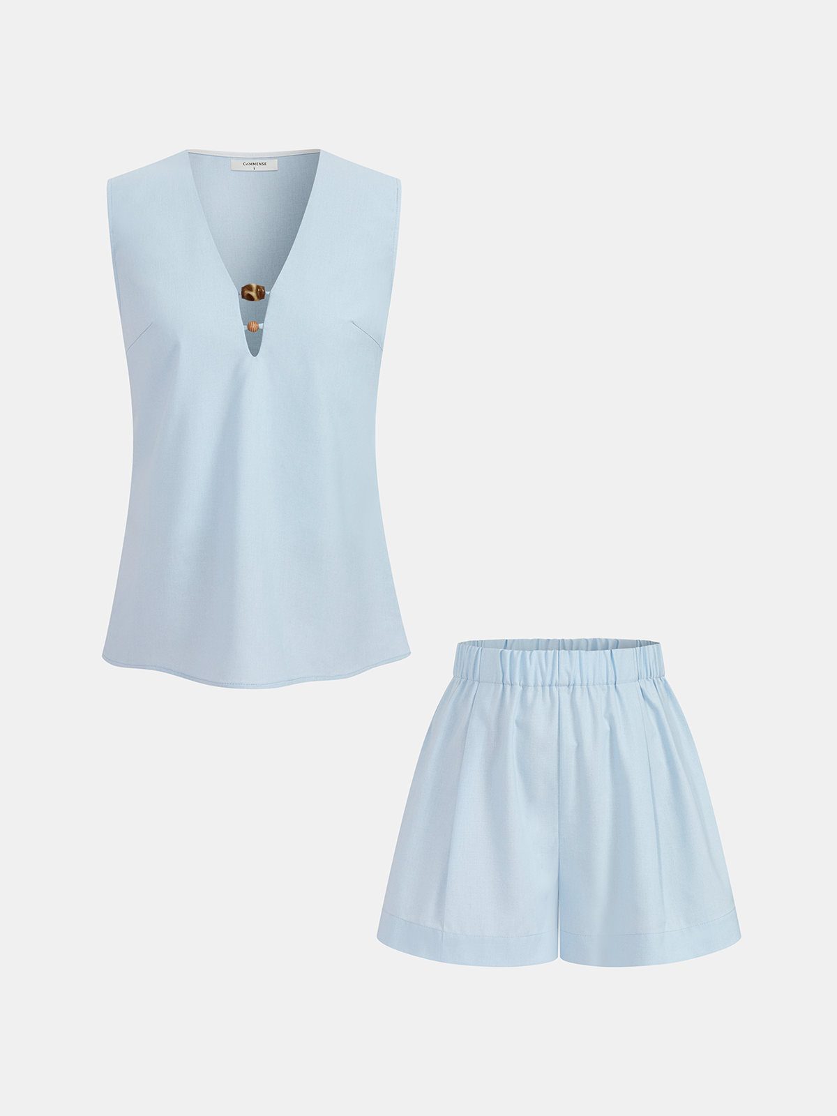 Beaded Linen Blend Top & Shorts Set for Summer Casual Wear
